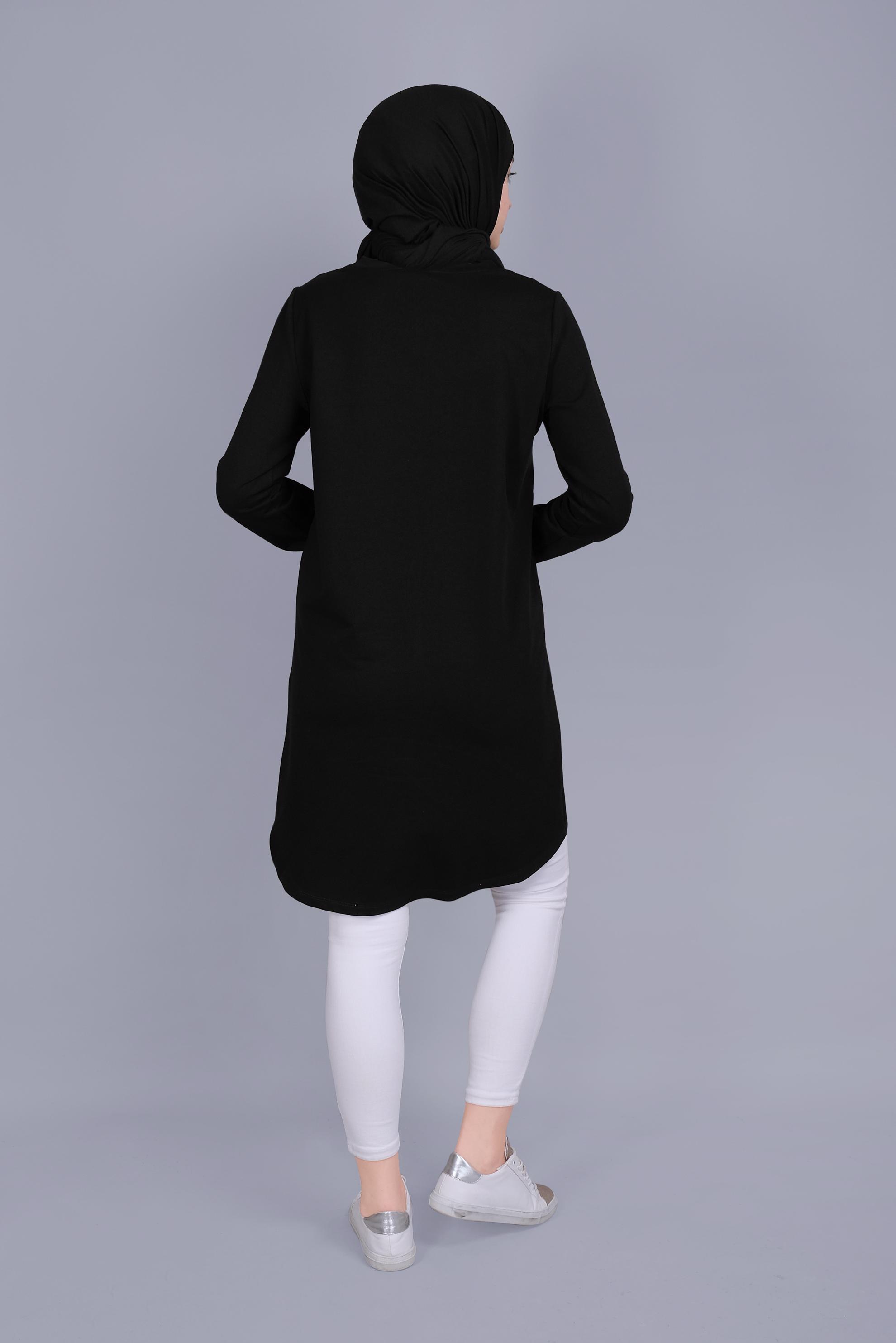 Tesettür giyim SİYAH TAŞ BASKILI FERMUARLI EŞOFMAN TUNİK 41568