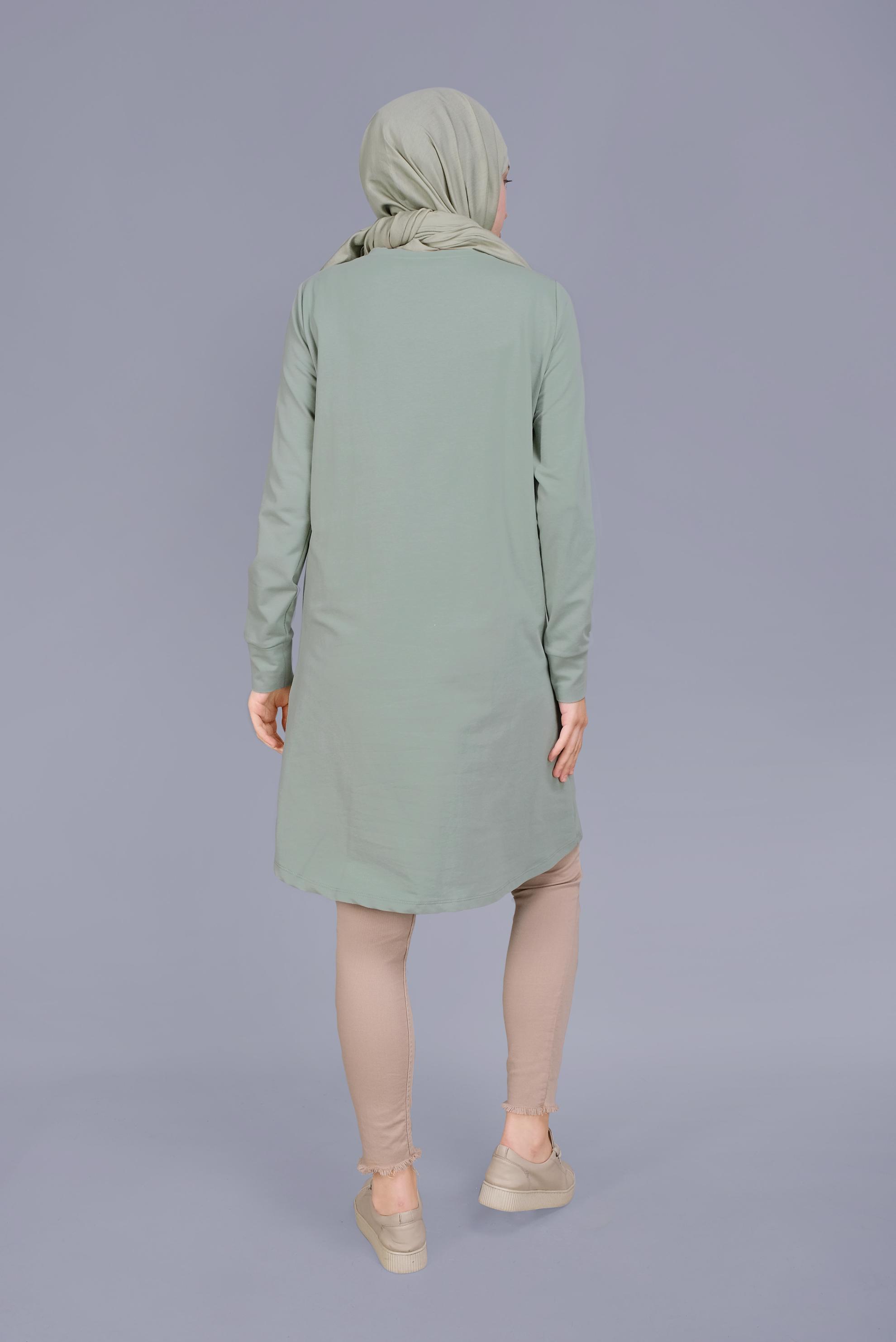 Tesettür giyim YEŞİL TAŞ BASKILI FERMUARLI EŞOFMAN TUNİK 41568