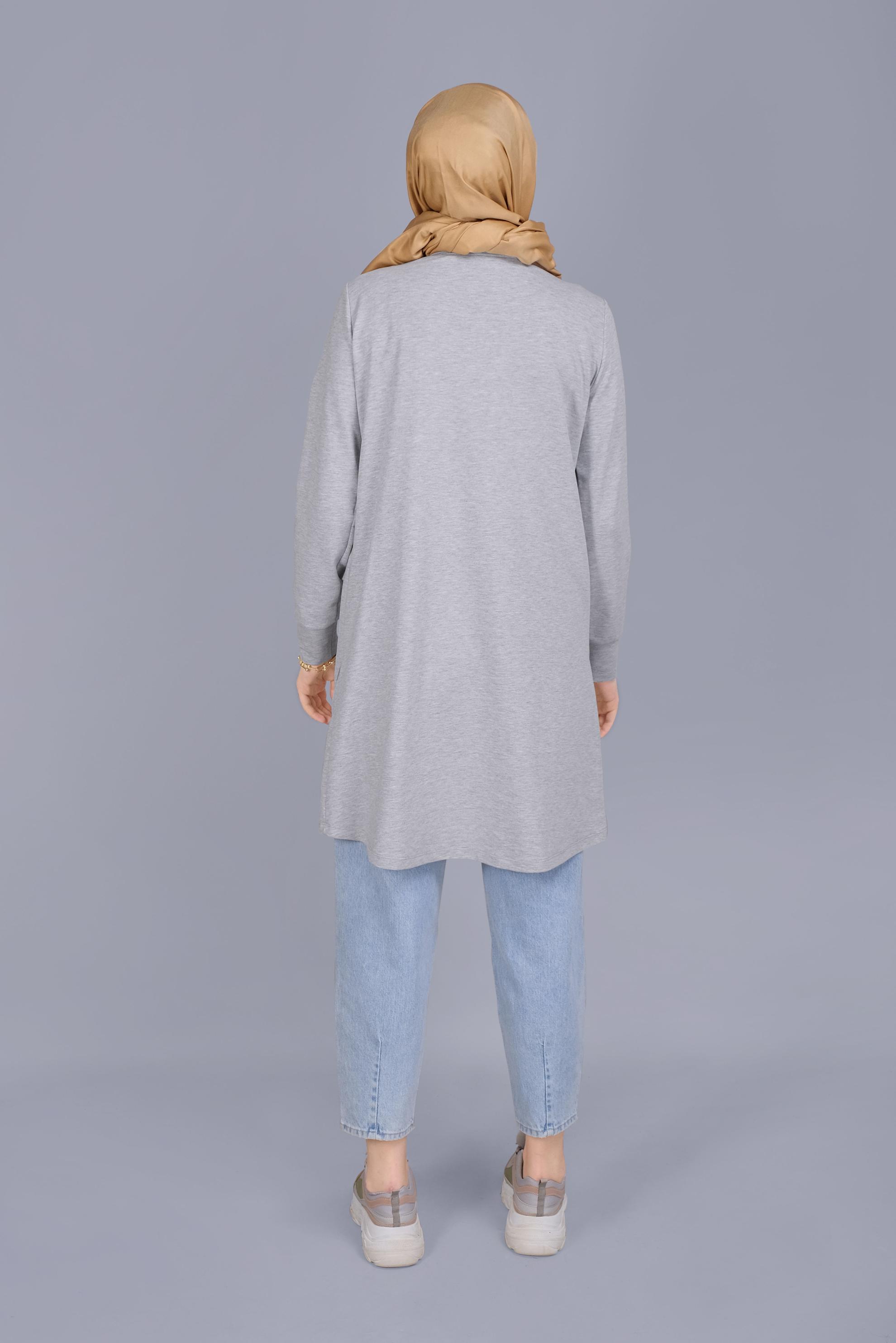 Tesettür giyim GRİ TAŞ BASKILI FERMUARLI EŞOFMAN TUNİK 41568