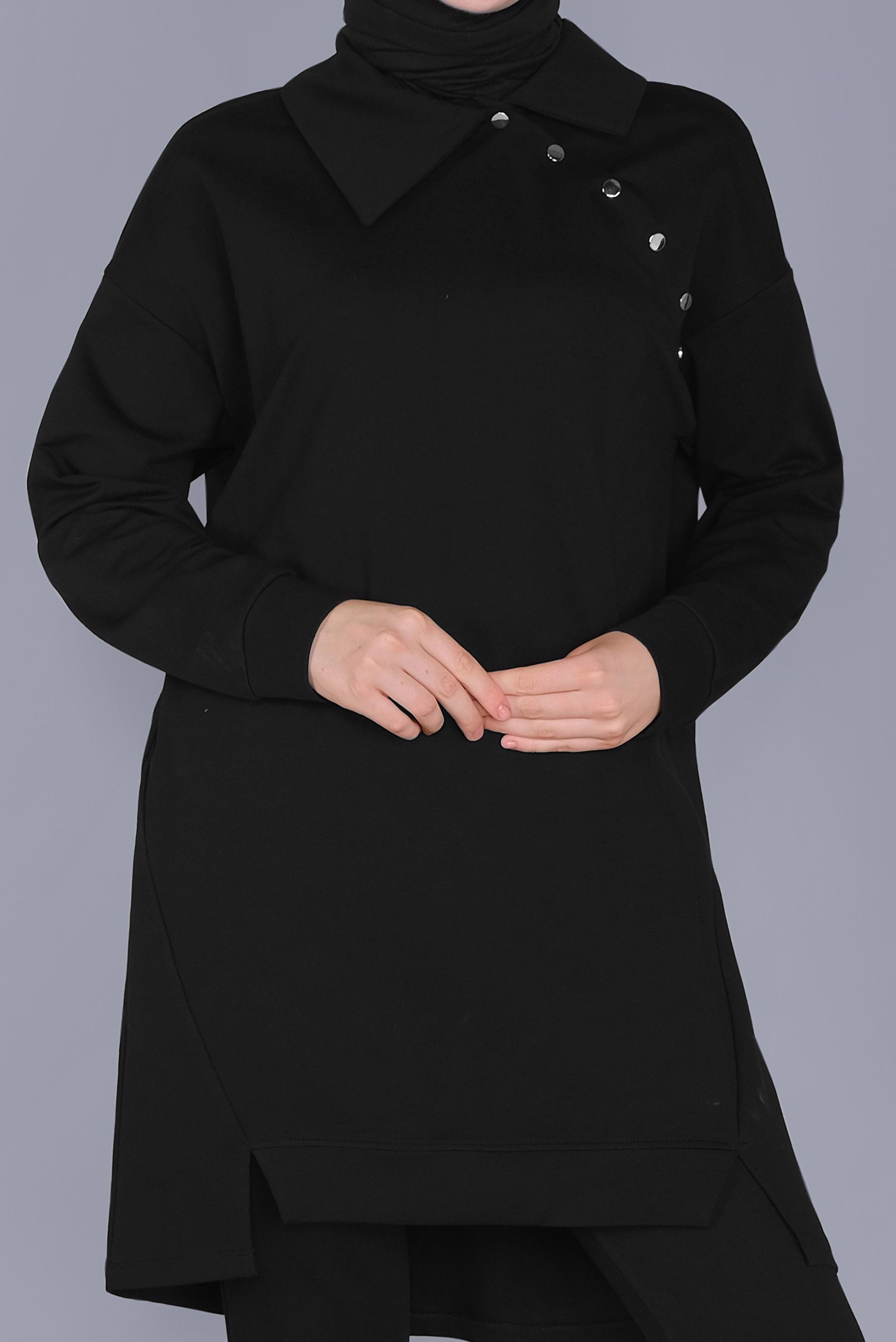 Tesettür giyim SİYAH DÜĞME DETAYLI EŞOFMAN TUNİK 41569 