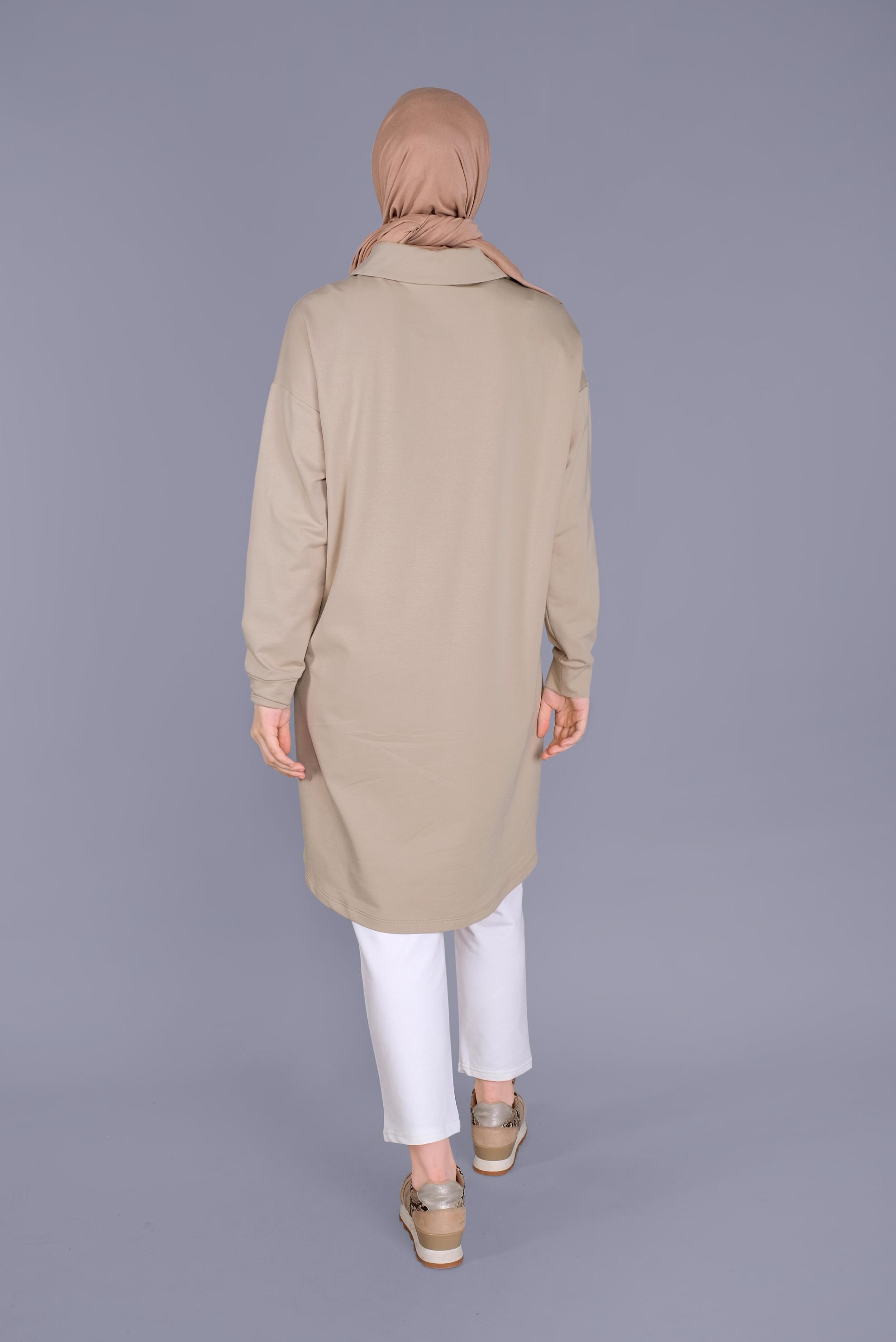 Tesettür giyim BEJ DÜĞME DETAYLI EŞOFMAN TUNİK 41569 
