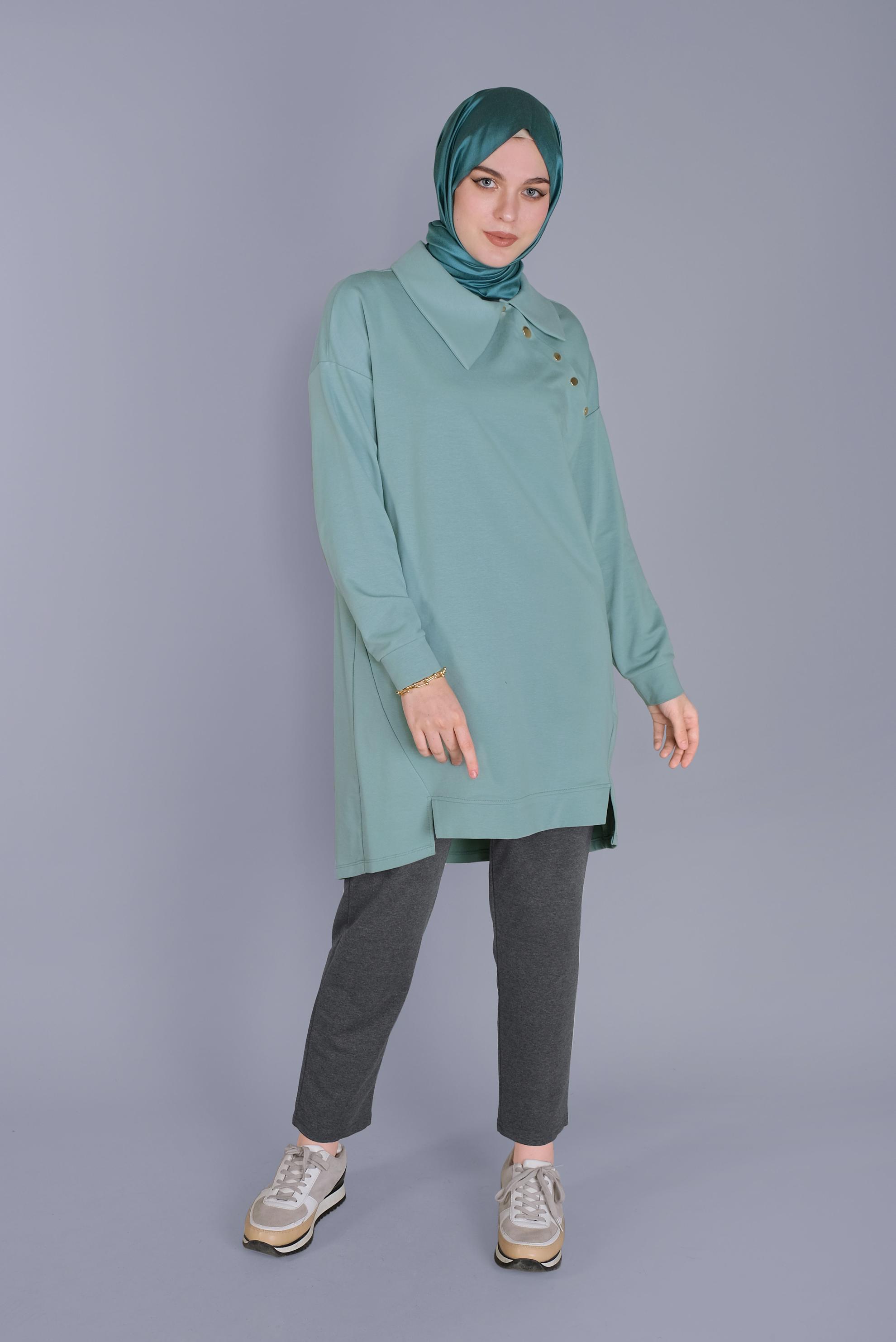 Tesettür giyim MAVİ DÜĞME DETAYLI EŞOFMAN TUNİK 41569 