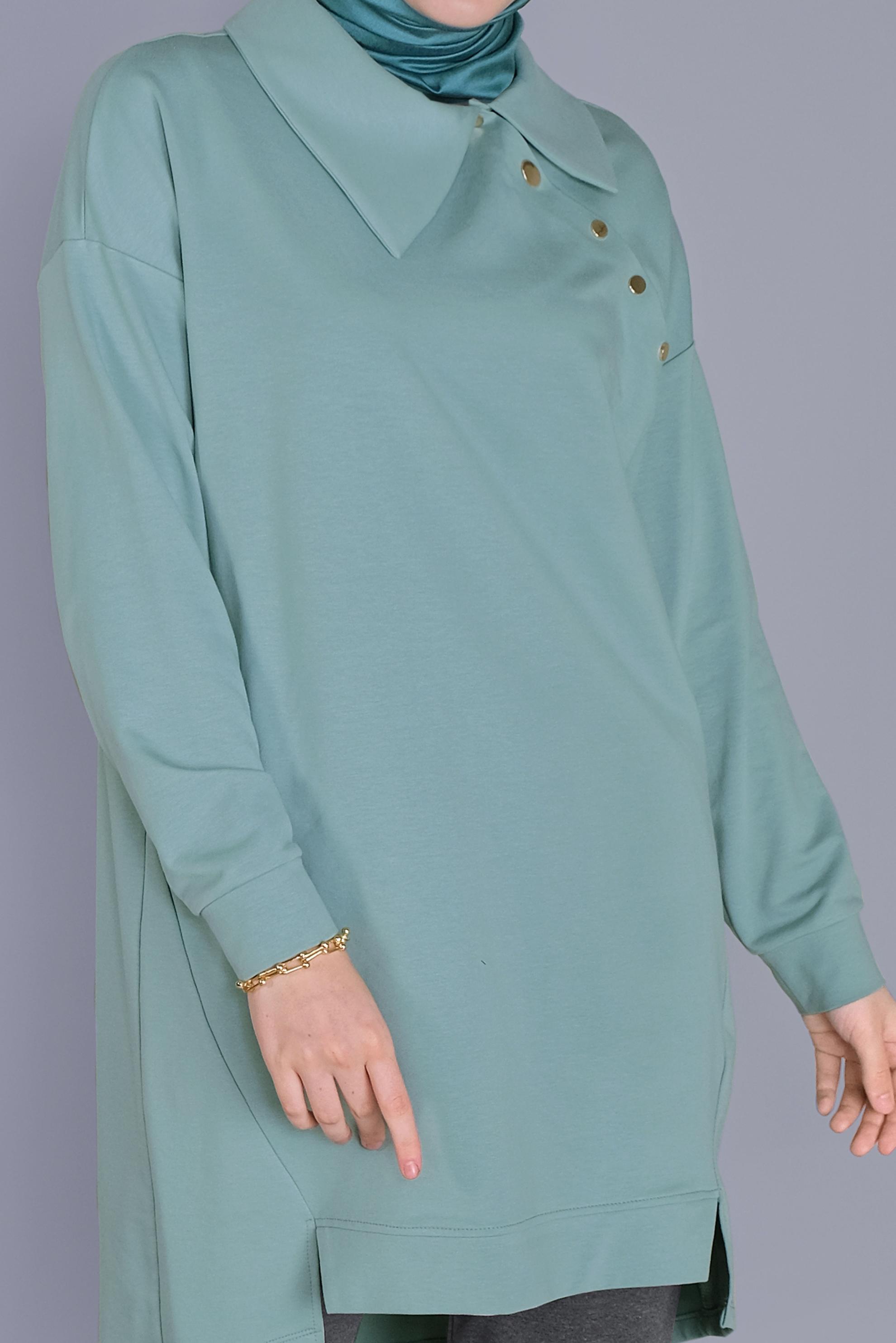 Tesettür giyim MAVİ DÜĞME DETAYLI EŞOFMAN TUNİK 41569 
