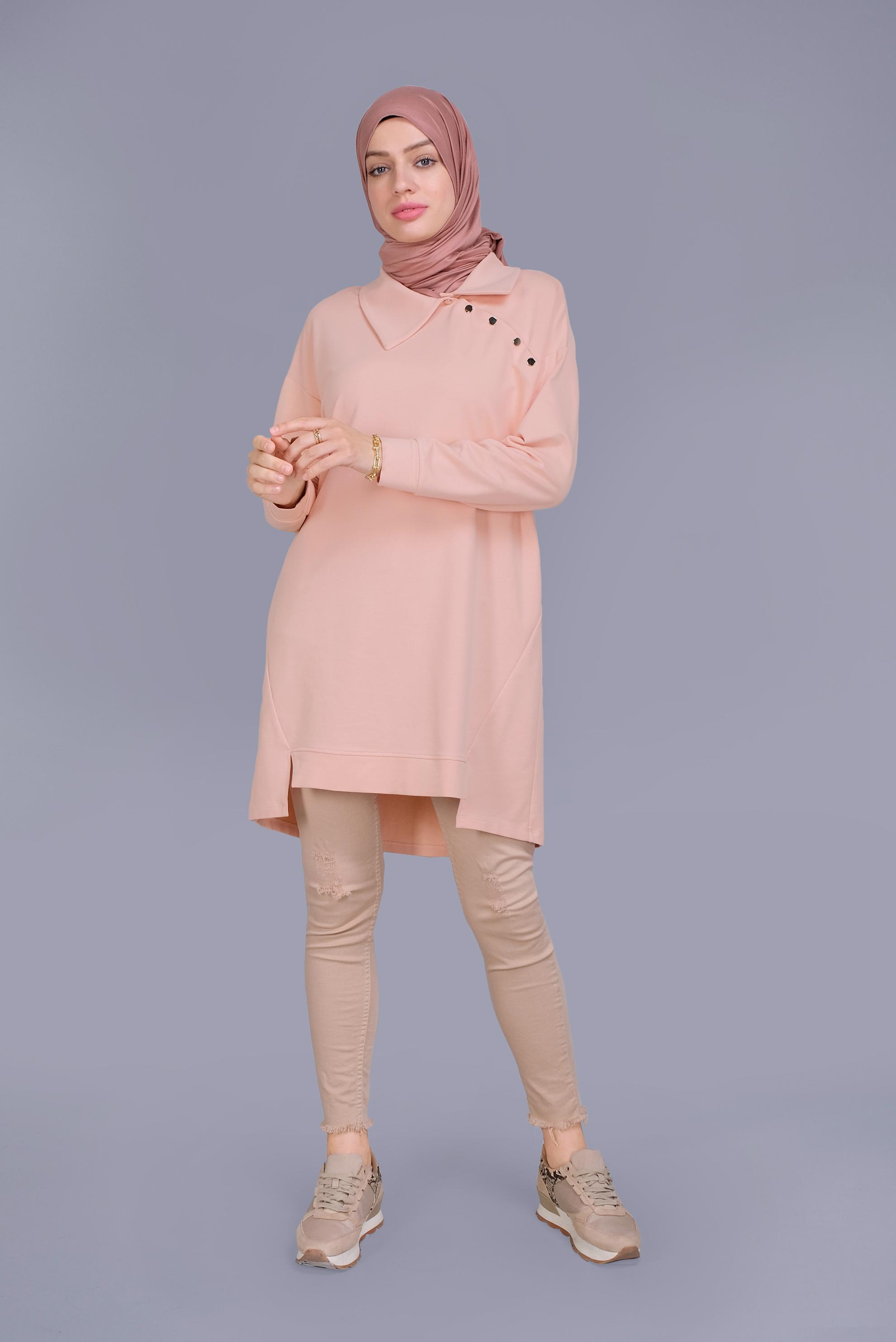 Tesettür giyim PUDRA DÜĞME DETAYLI EŞOFMAN TUNİK 41569 