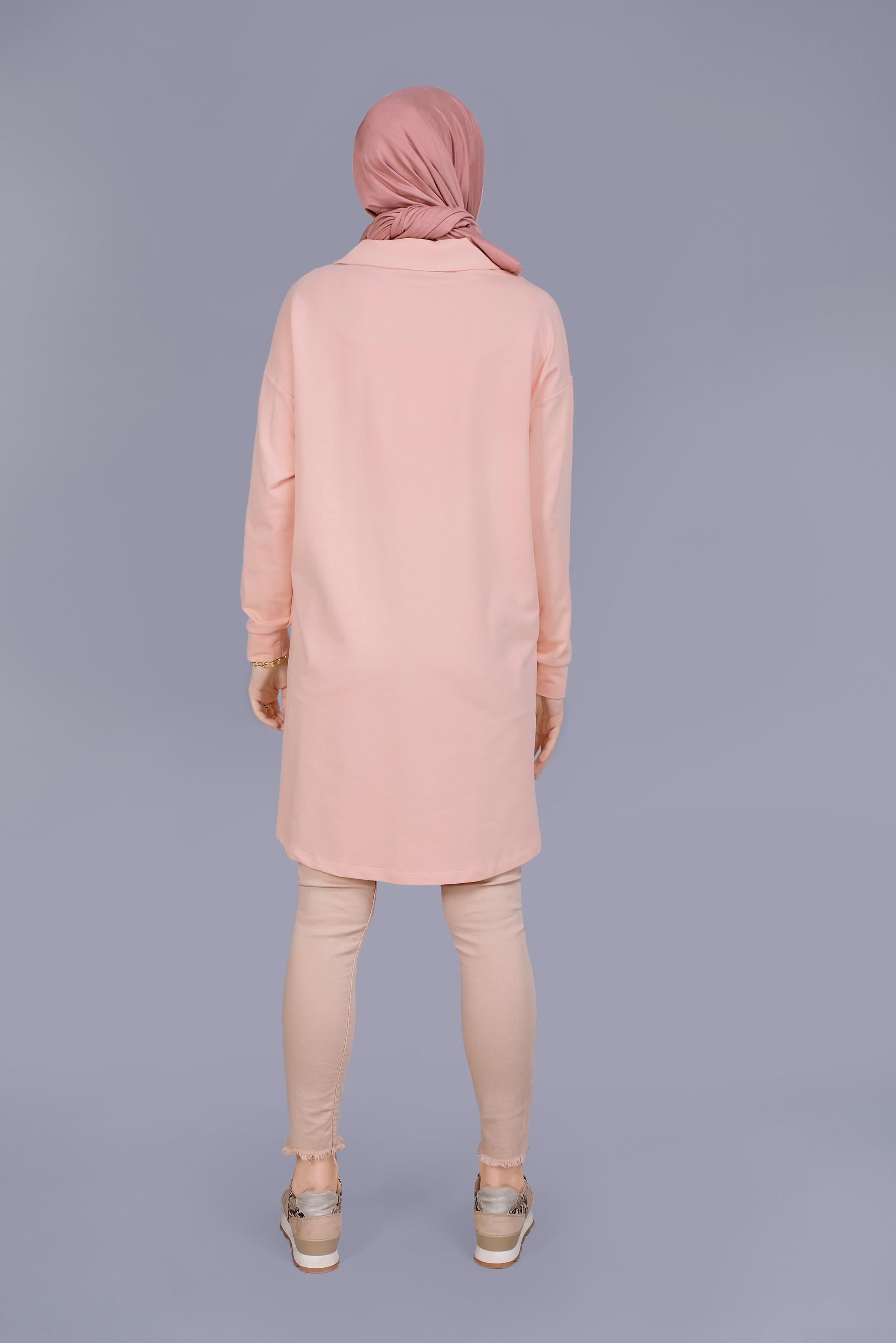 Tesettür giyim PUDRA DÜĞME DETAYLI EŞOFMAN TUNİK 41569 