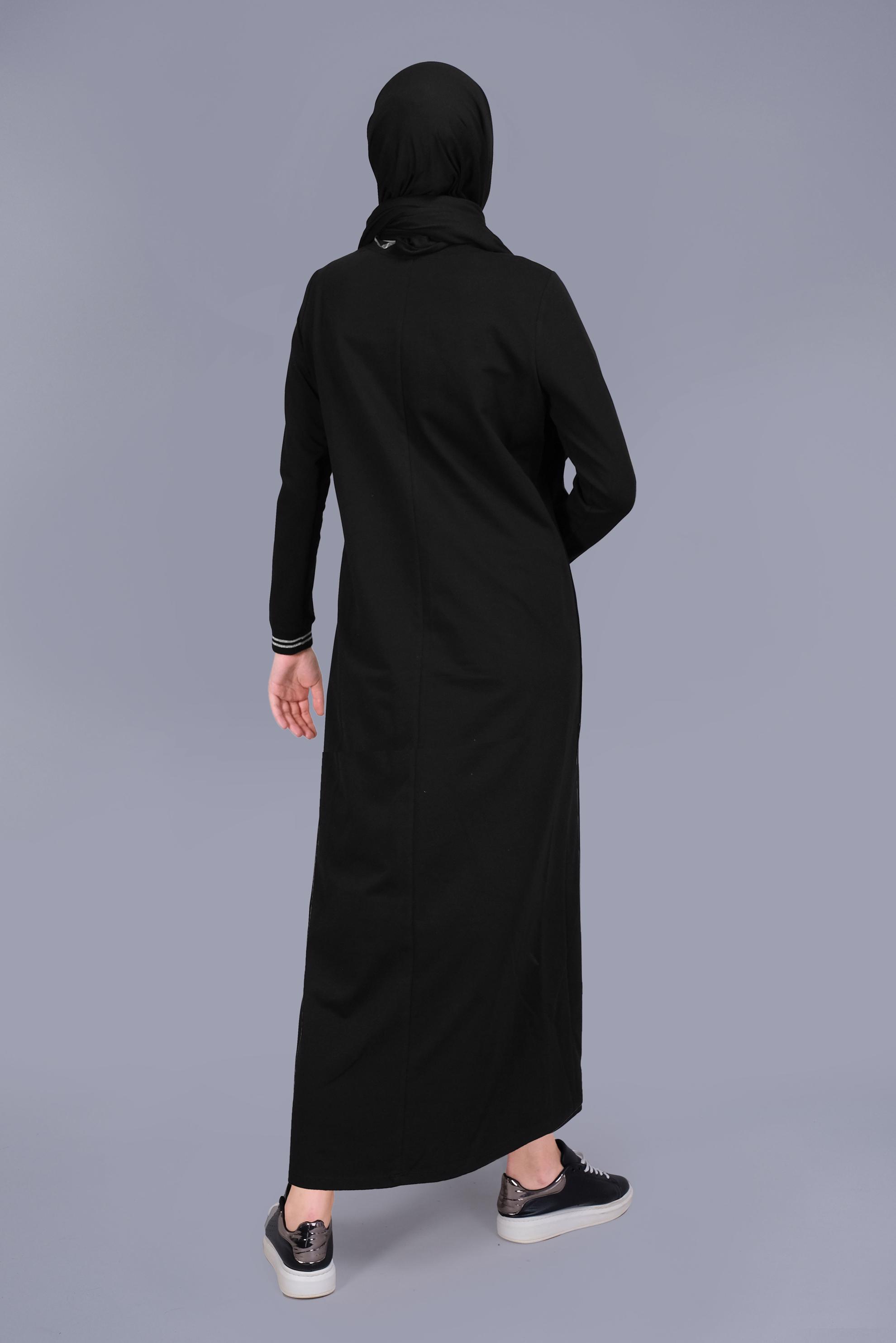 Tesettür giyim SİYAH BONCUKLU TAŞ BASKILI EŞOFMAN ELBİSE  41570