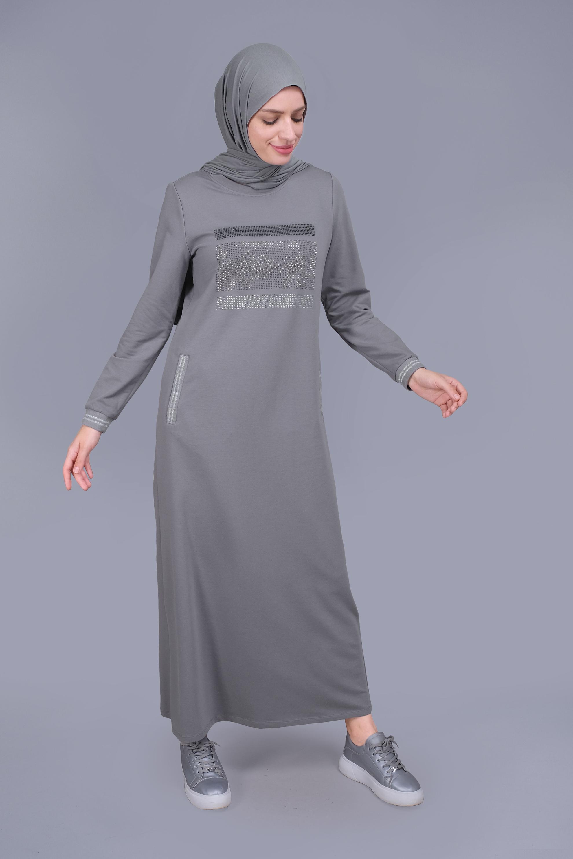 Hijab clothing GREY BEADED TRACKSUIT DRESS 41570 