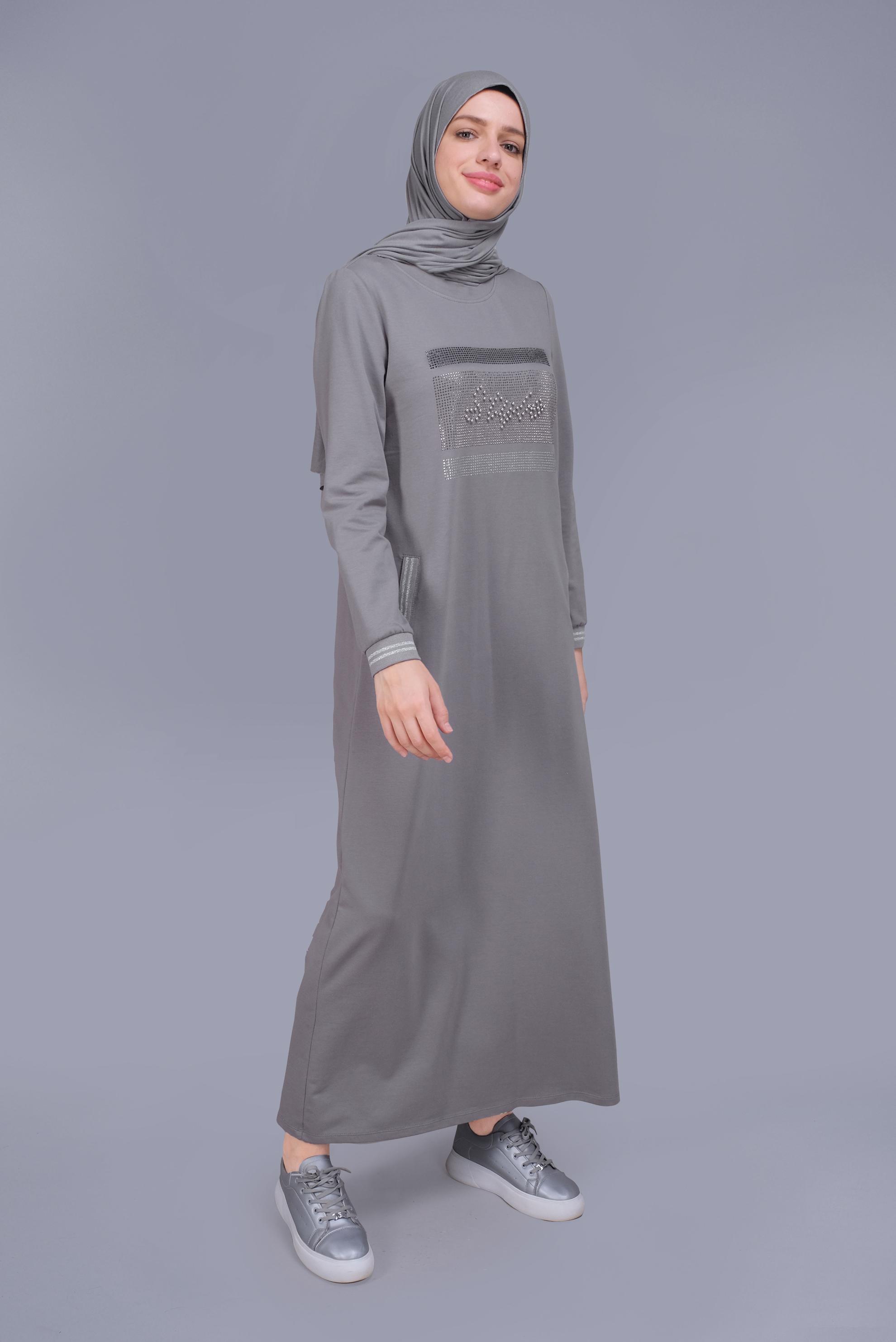 Hijab clothing GREY BEADED TRACKSUIT DRESS 41570 