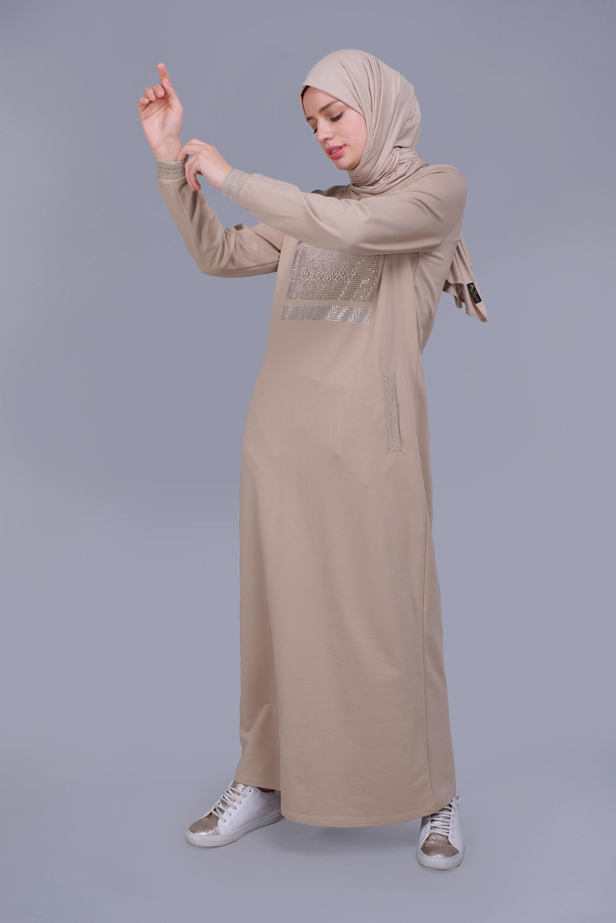 Hijab clothing BEIGE BEADED TRACKSUIT DRESS 41570 