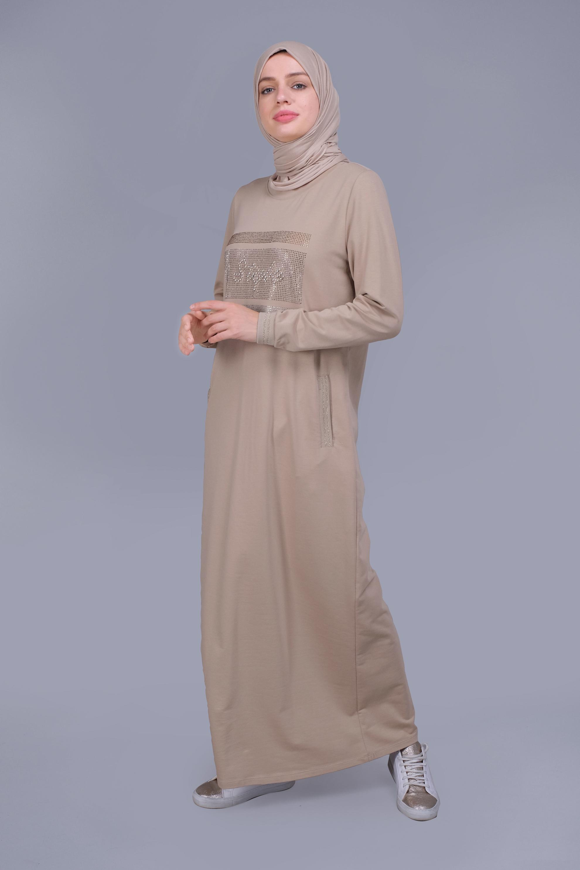 Hijab clothing BEIGE BEADED TRACKSUIT DRESS 41570 