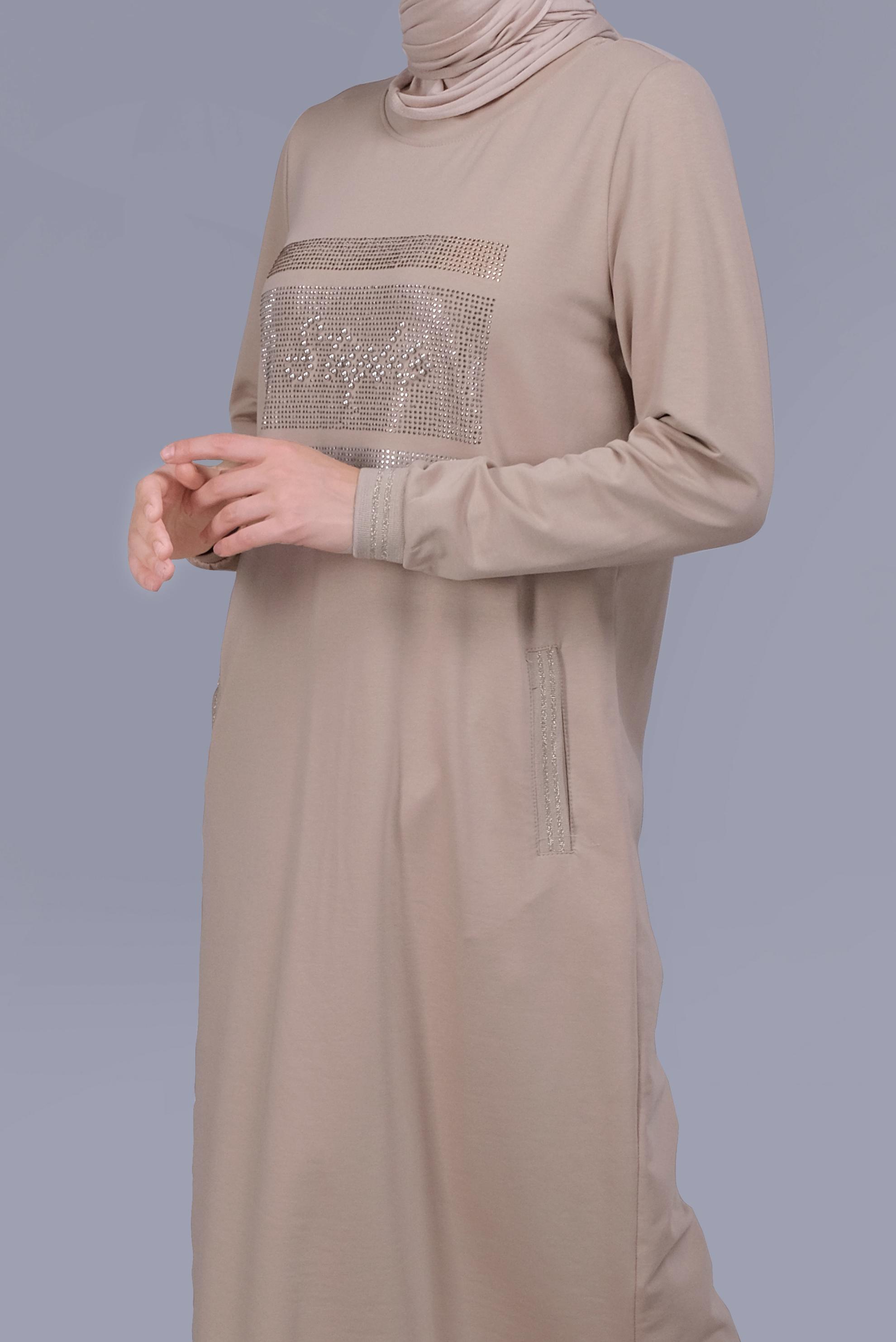 Hijab clothing BEIGE BEADED TRACKSUIT DRESS 41570 