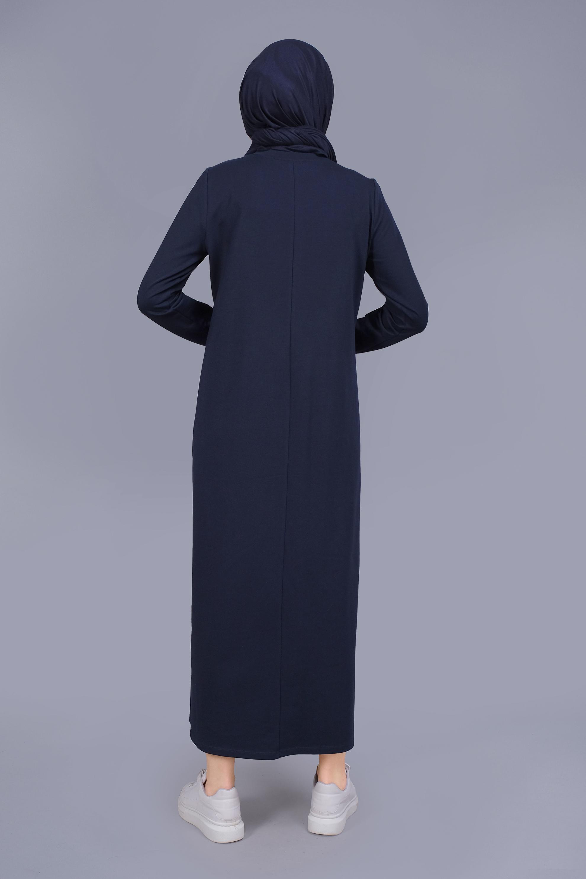 Tesettür giyim LACİVERT BONCUKLU TAŞ BASKILI EŞOFMAN ELBİSE  41570