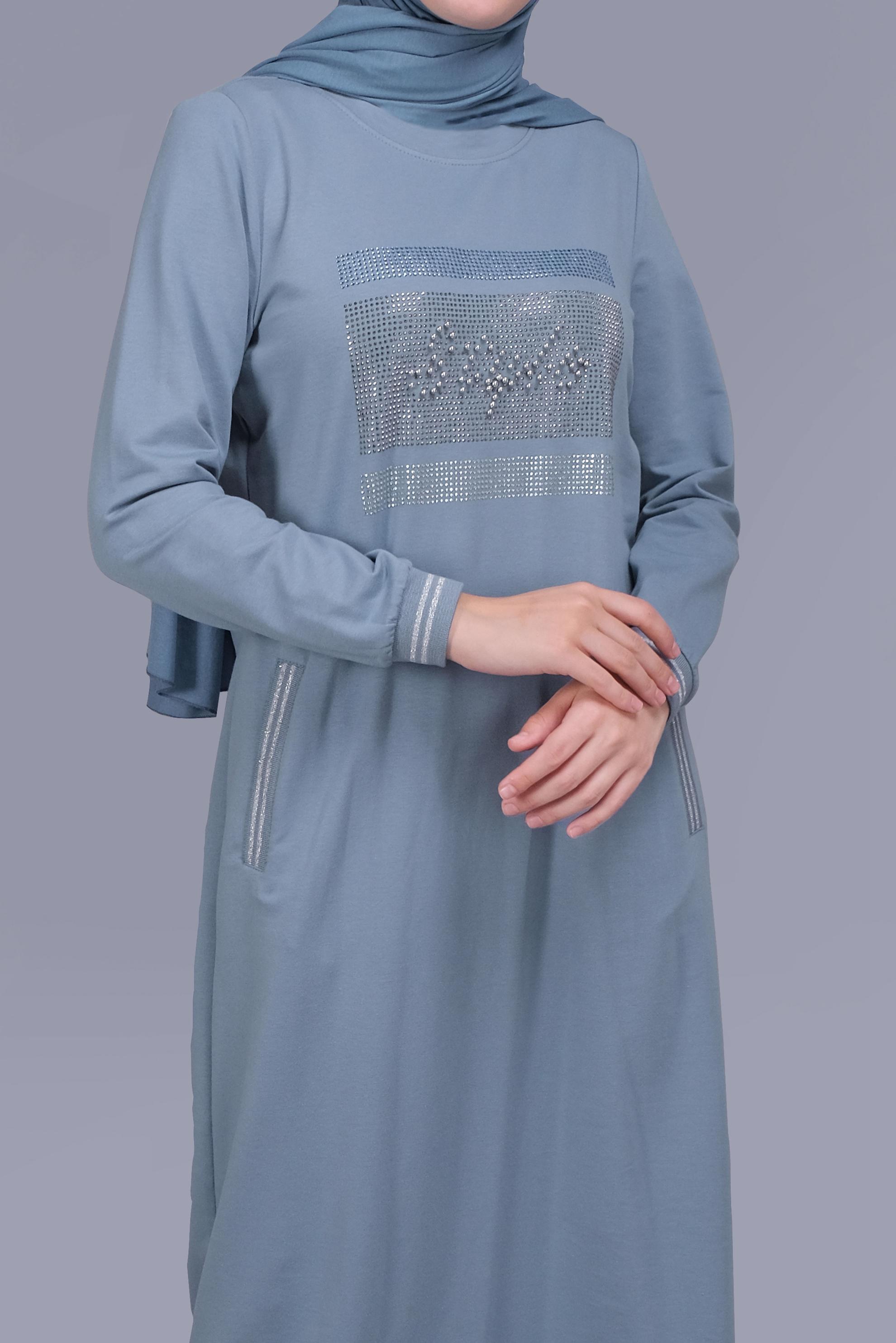 Hijab clothing BLUE BEADED TRACKSUIT DRESS 41570 