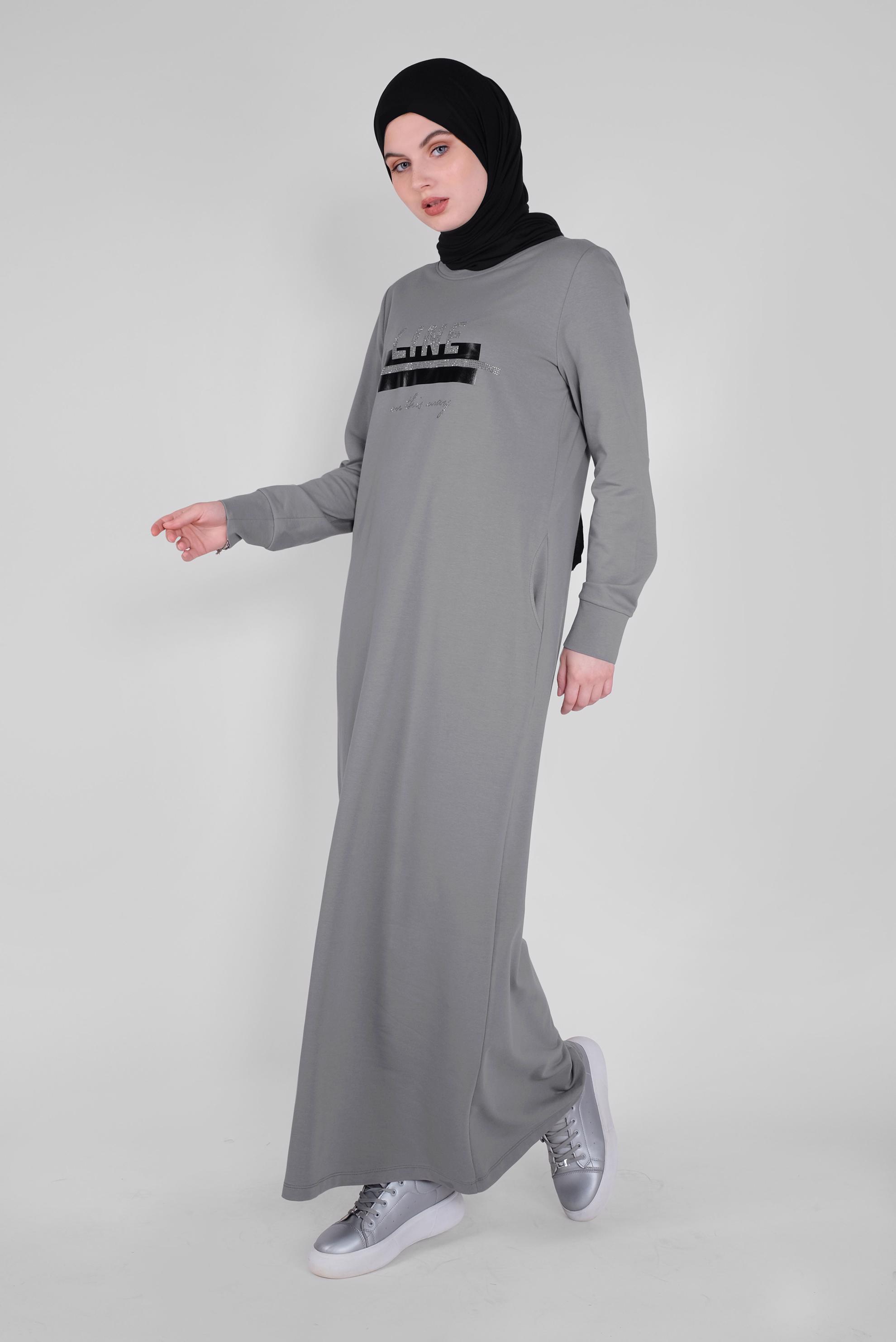 Vêtements hijab GRIS ROBE DE SURVÊTEMENT IMPRIMÉ PIERRE 41571 
