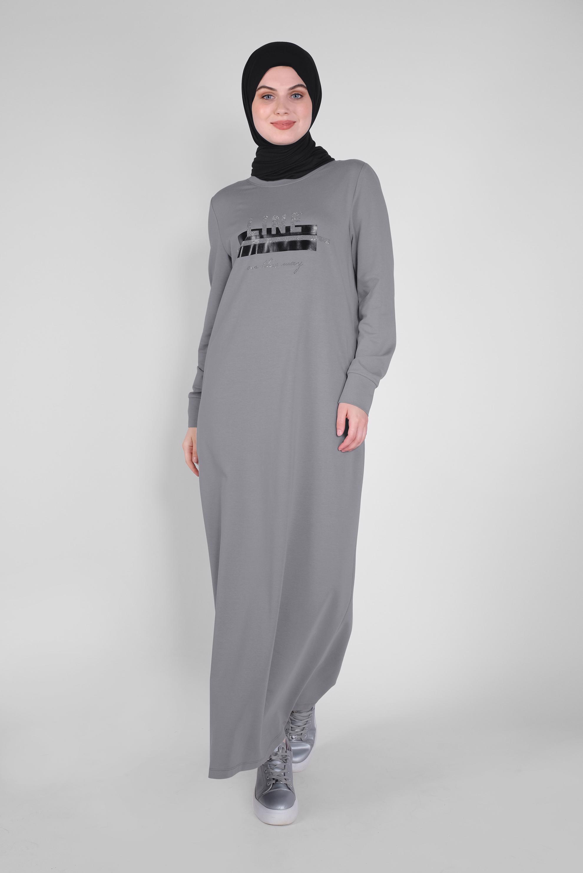 Vêtements hijab GRIS ROBE DE SURVÊTEMENT IMPRIMÉ PIERRE 41571 