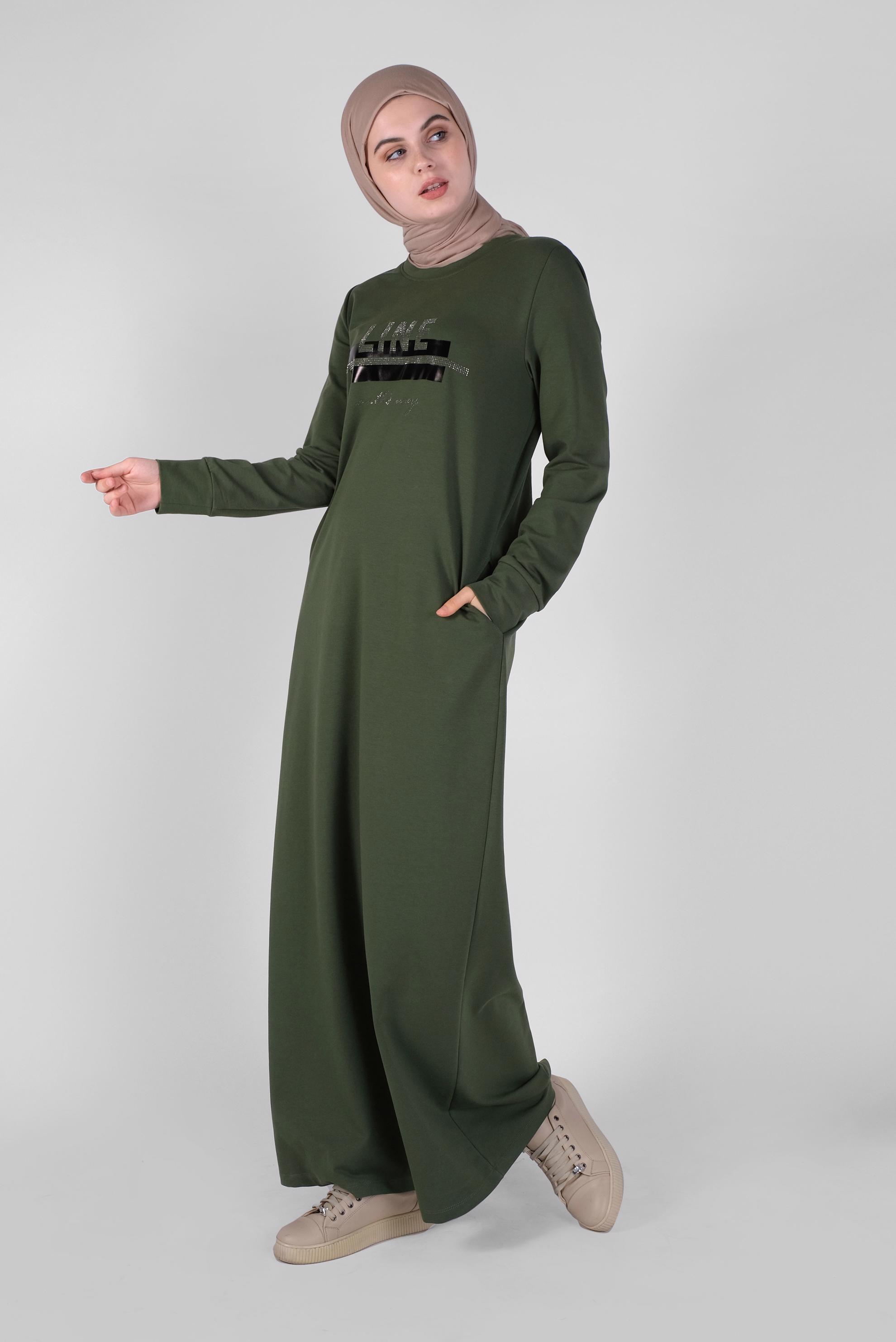 Hijab clothing KHAKI STONE PRINTED TRACKSUIT DRESS 41571 