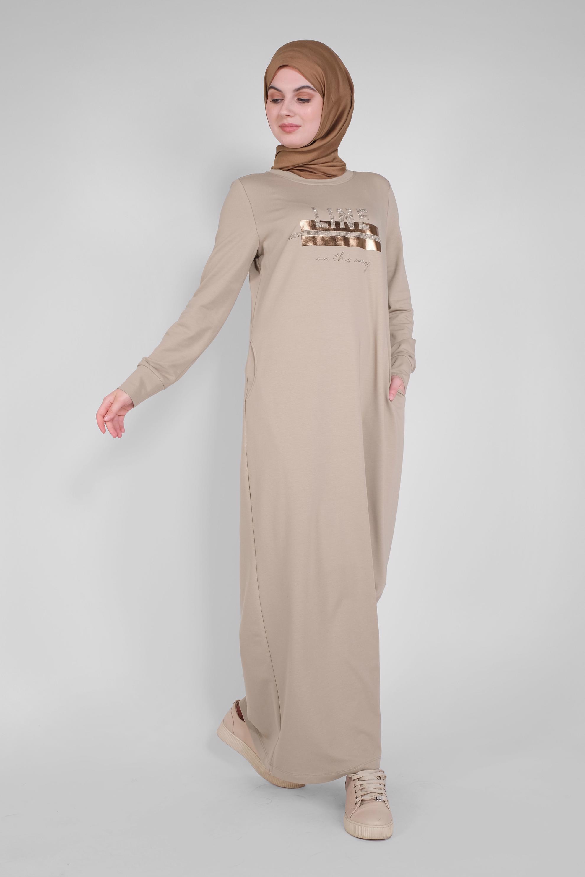 Hijab clothing BEIGE STONE PRINTED TRACKSUIT DRESS 41571 