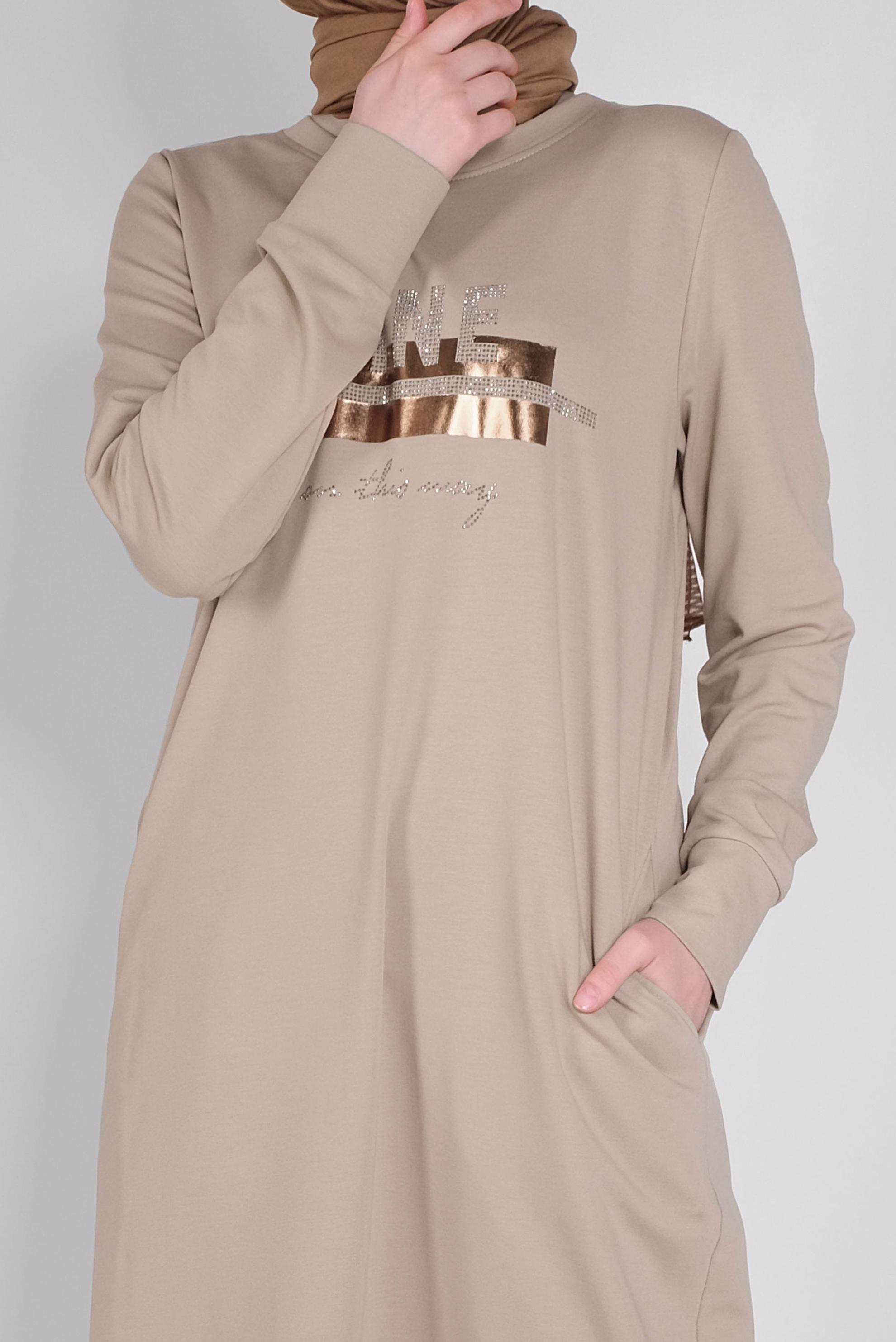 Hijab clothing BEIGE STONE PRINTED TRACKSUIT DRESS 41571 