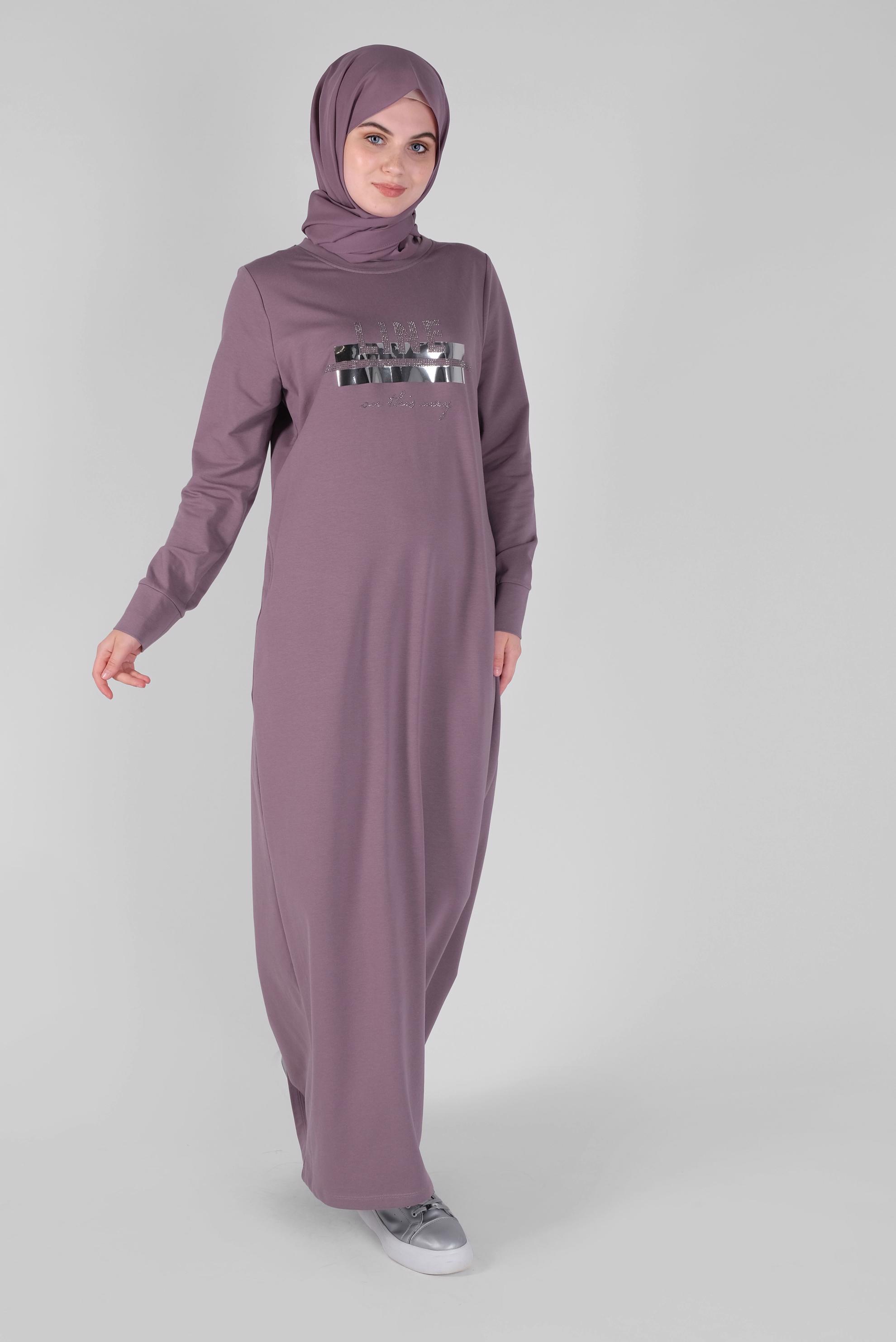 Hijab clothing PURPLE STONE PRINTED TRACKSUIT DRESS 41571 