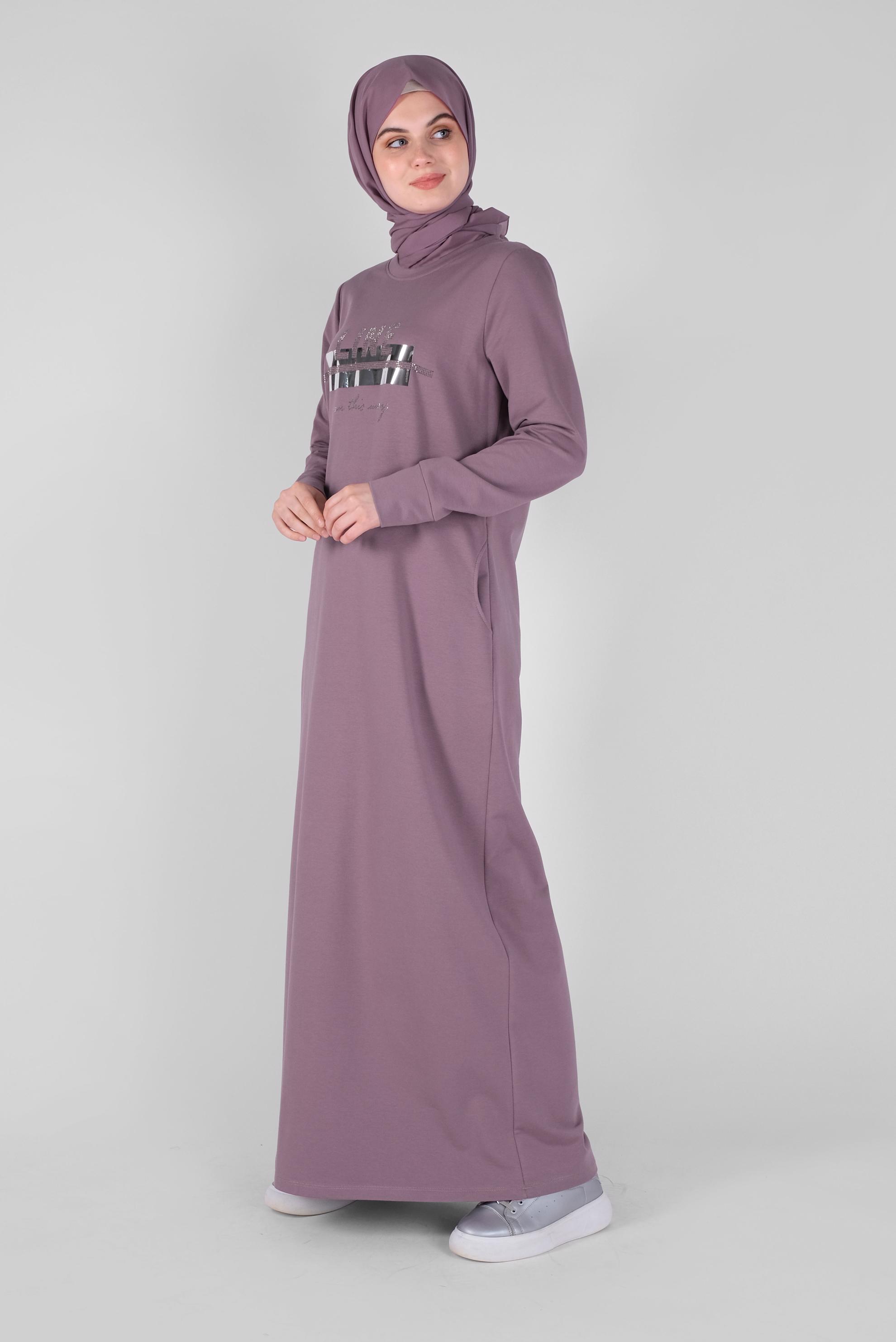 Hijab clothing PURPLE STONE PRINTED TRACKSUIT DRESS 41571 