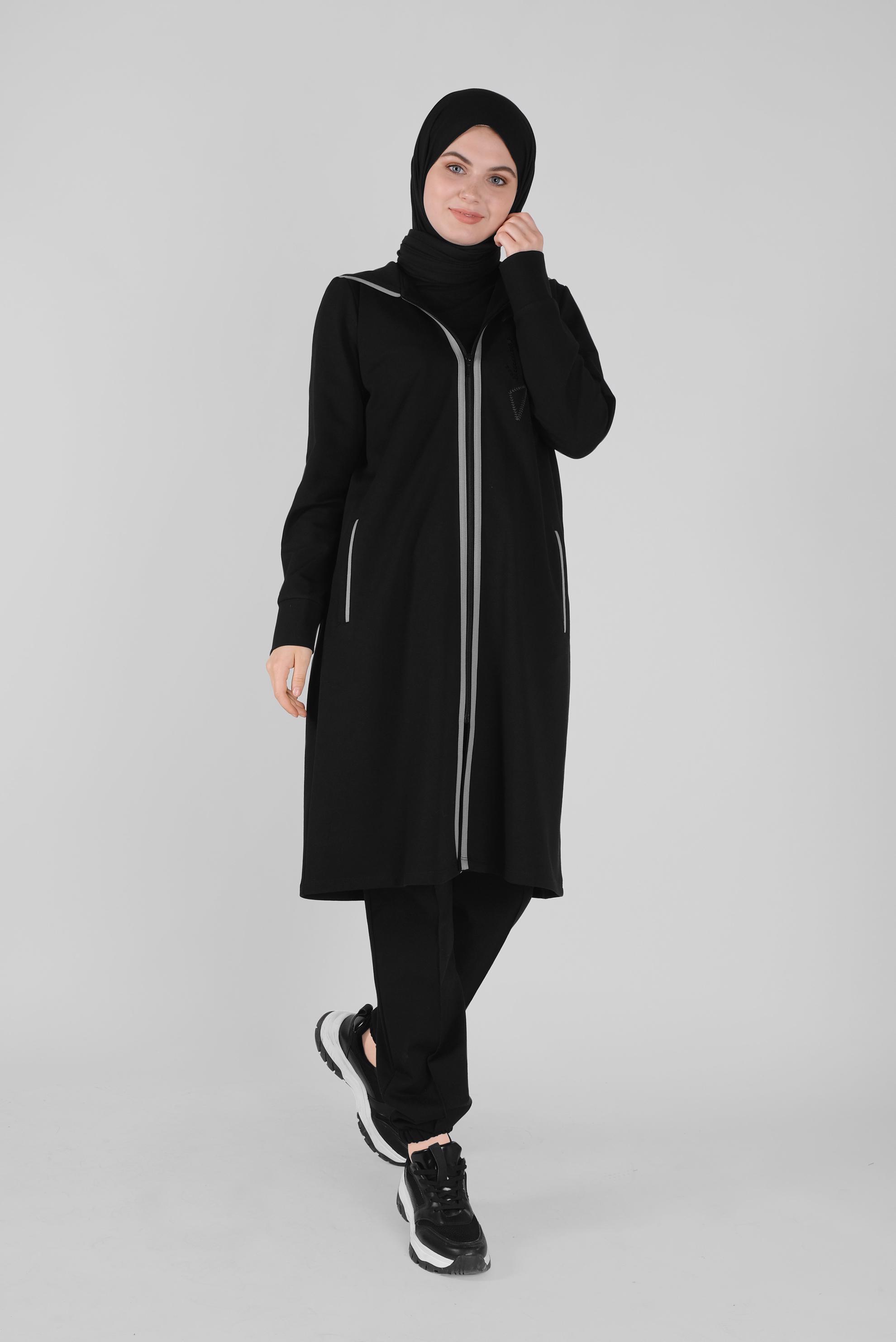 Tesettür giyim SİYAH NAKIŞLI EŞOFMAN TUNİK 41573 