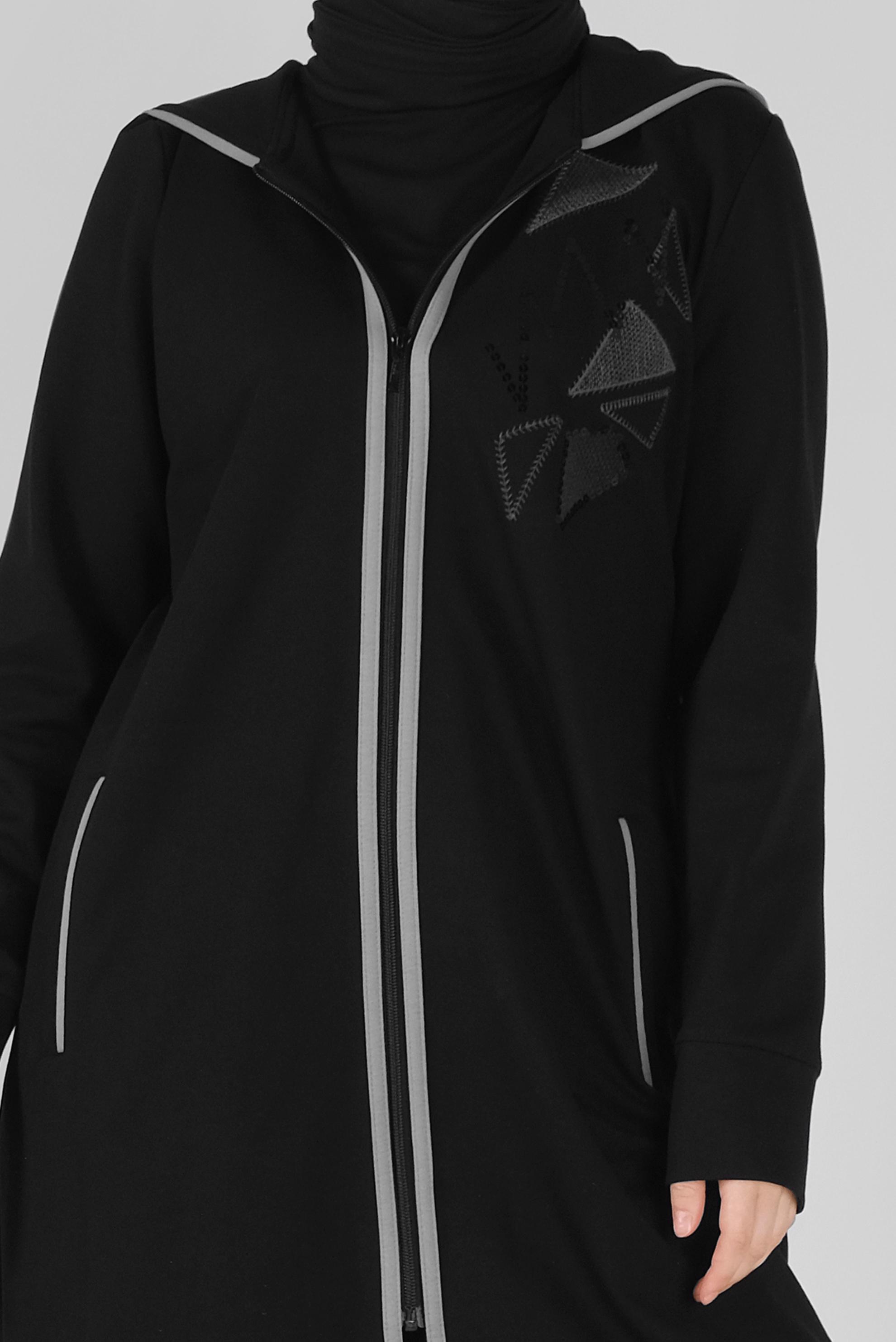 Tesettür giyim SİYAH NAKIŞLI EŞOFMAN TUNİK 41573 