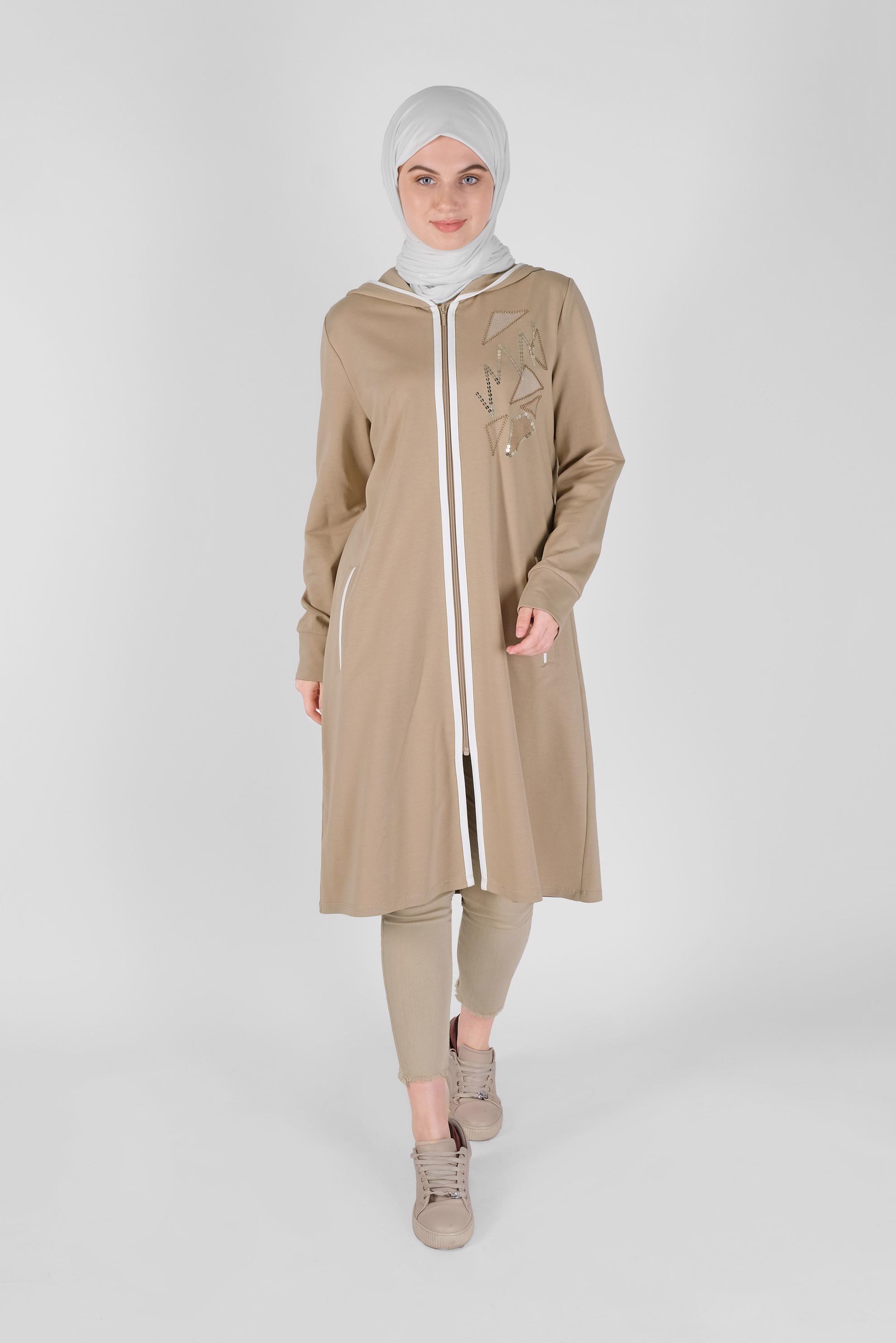 Tesettür giyim BEJ NAKIŞLI EŞOFMAN TUNİK 41573 