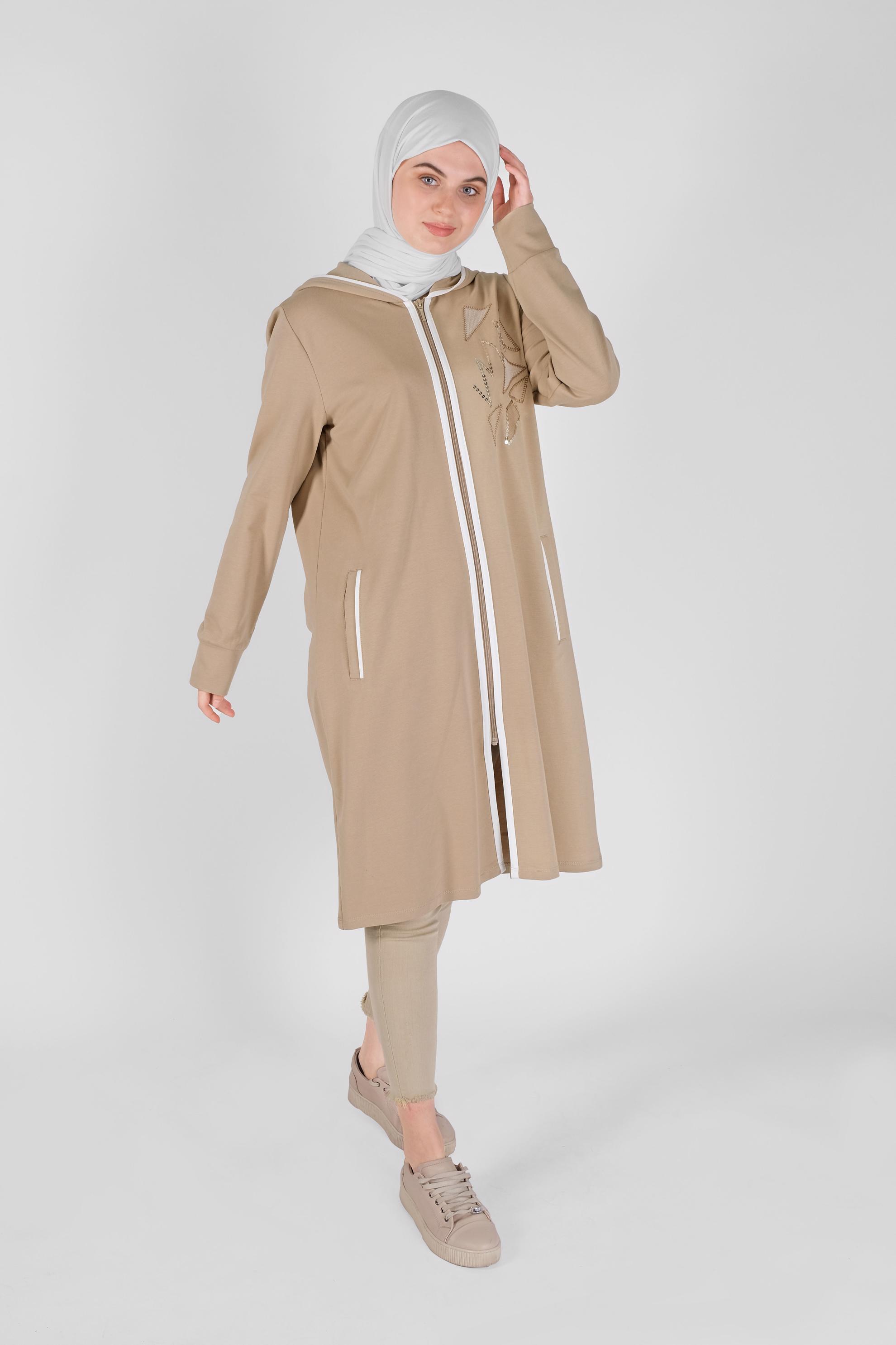 Tesettür giyim BEJ NAKIŞLI EŞOFMAN TUNİK 41573 