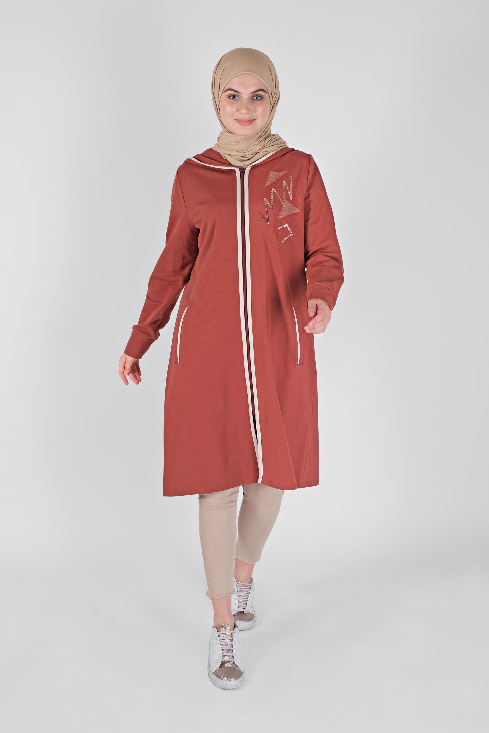 Tesettür giyim TURUNCU NAKIŞLI EŞOFMAN TUNİK 41573 