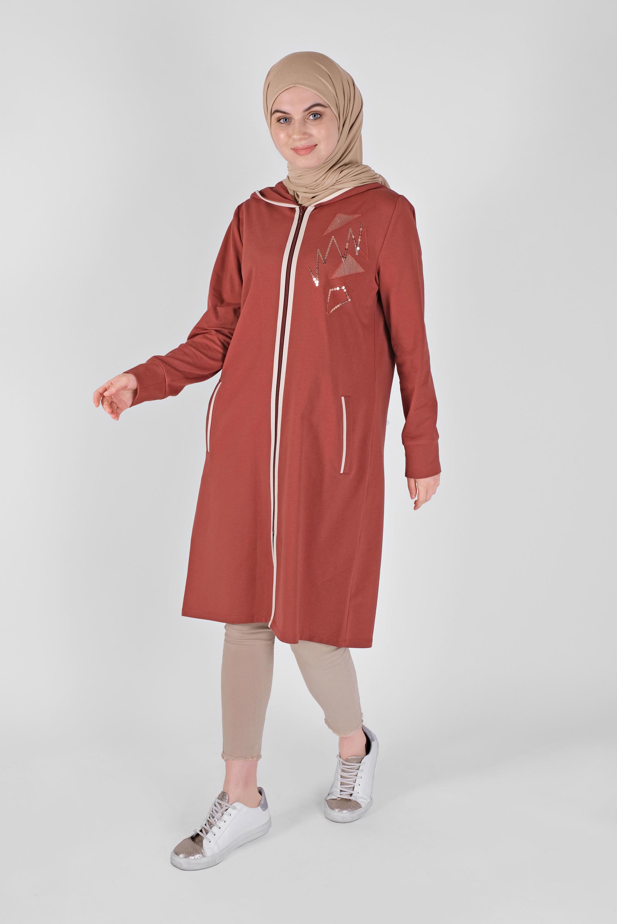 Tesettür giyim TURUNCU NAKIŞLI EŞOFMAN TUNİK 41573 