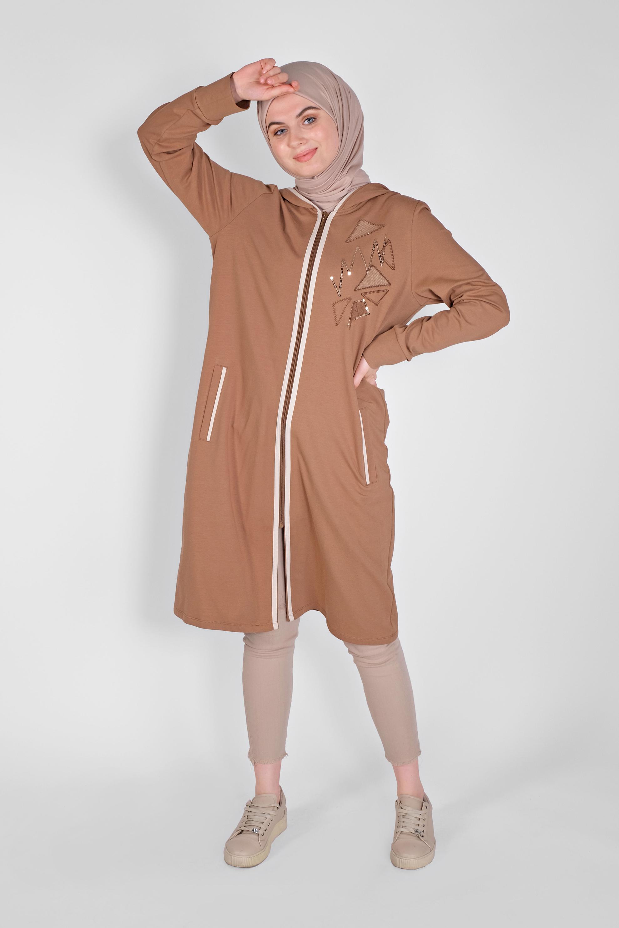 Tesettür giyim KAHVE NAKIŞLI EŞOFMAN TUNİK 41573 