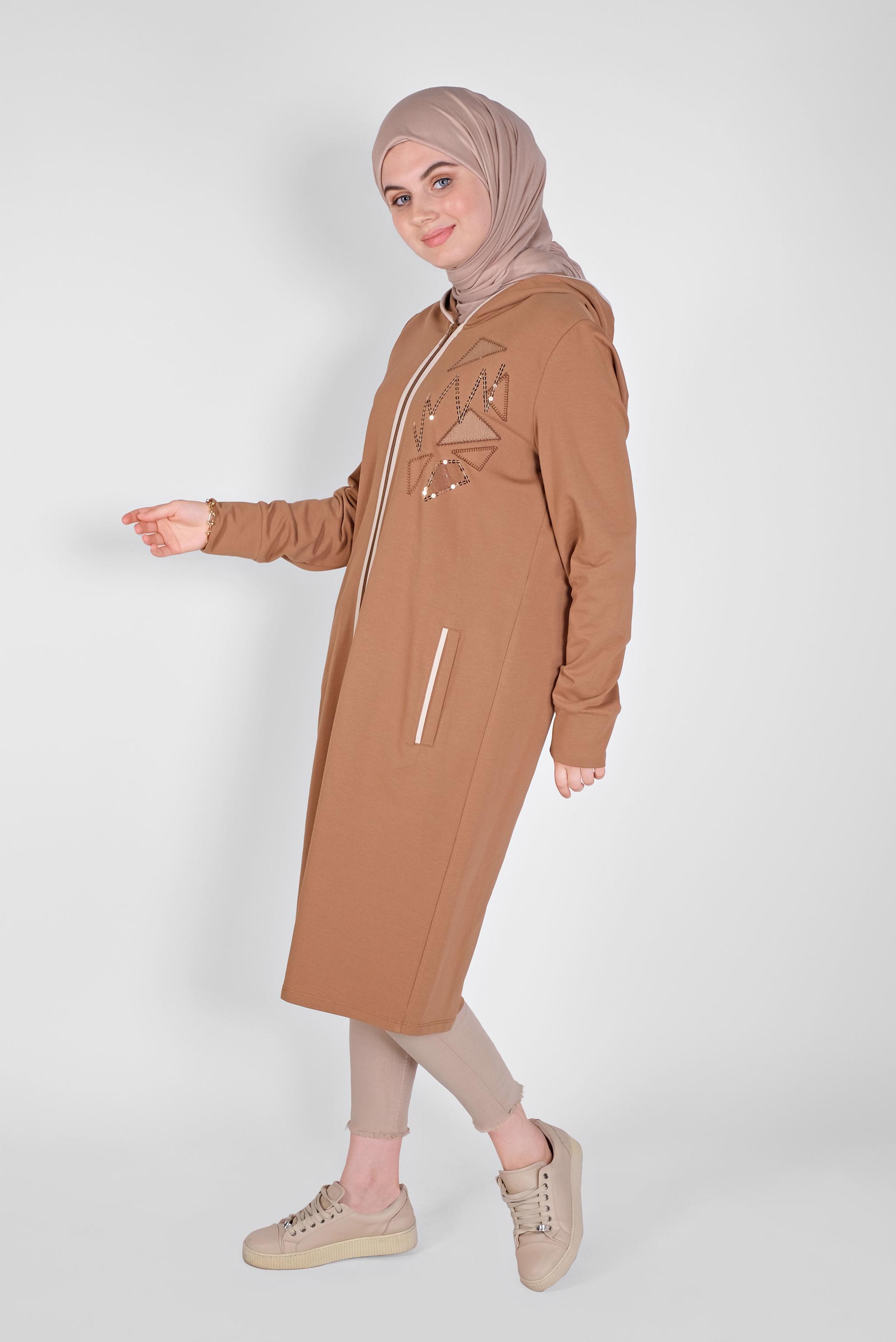 Tesettür giyim KAHVE NAKIŞLI EŞOFMAN TUNİK 41573 