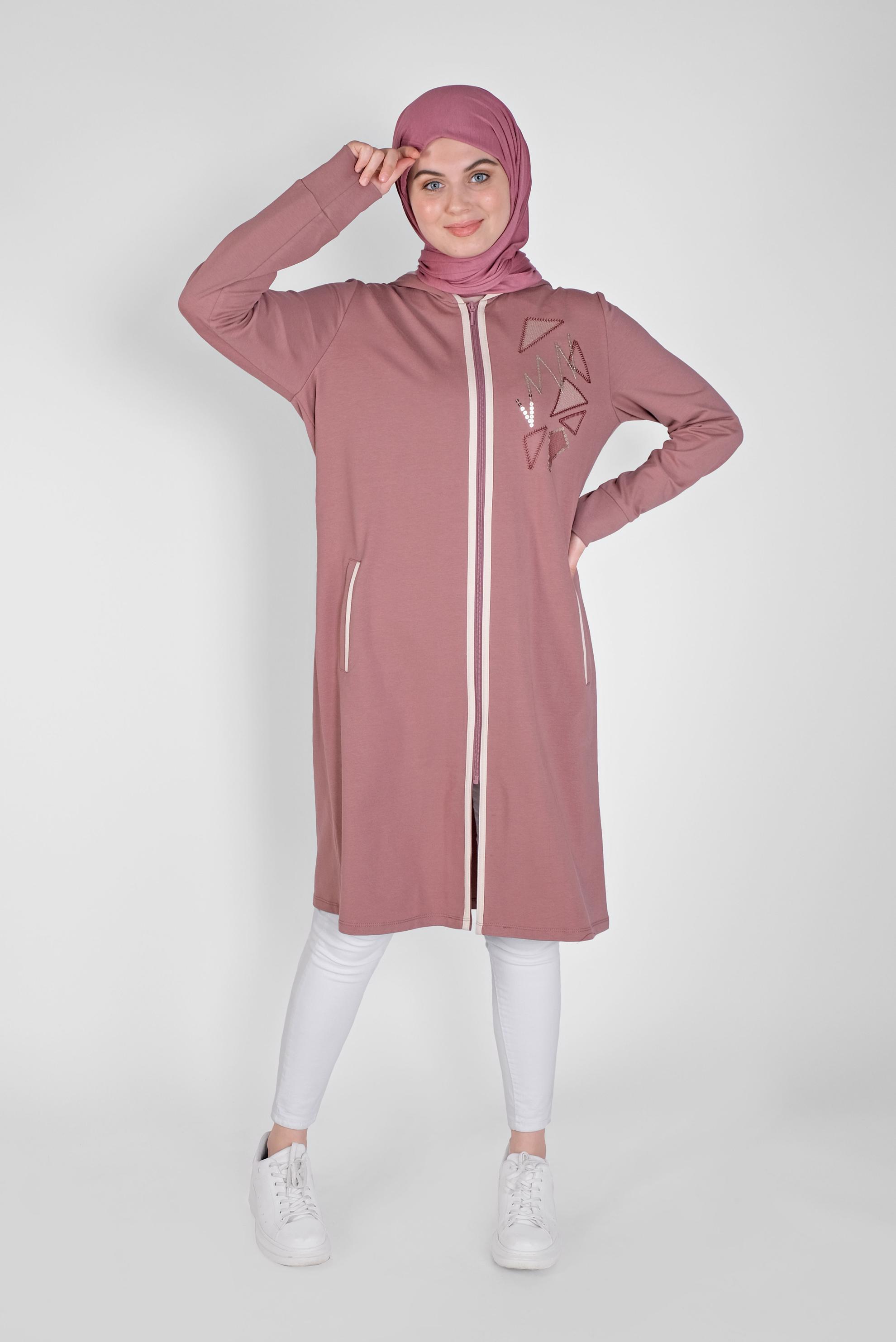 Tesettür giyim PEMBE NAKIŞLI EŞOFMAN TUNİK 41573 
