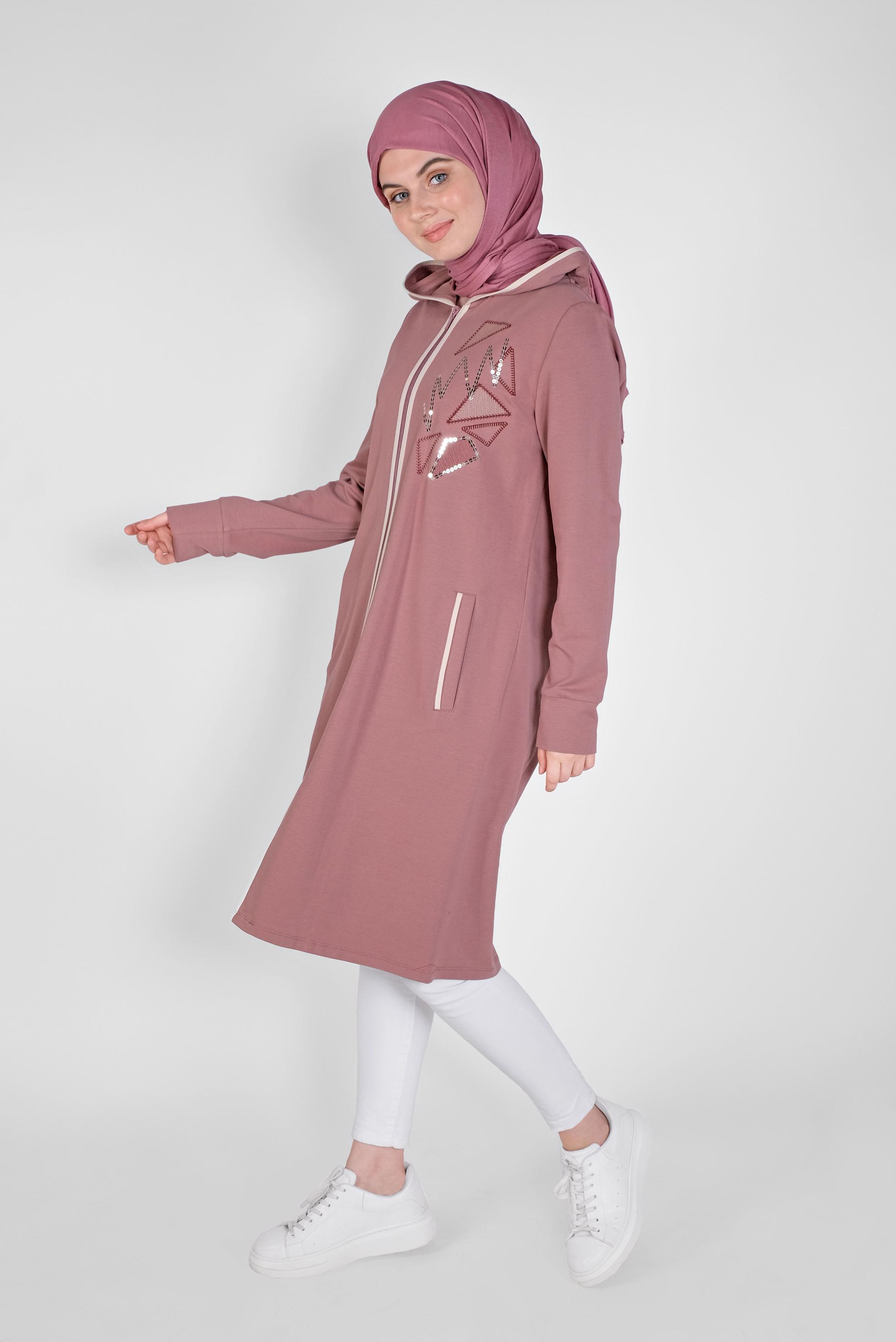 Tesettür giyim PEMBE NAKIŞLI EŞOFMAN TUNİK 41573 