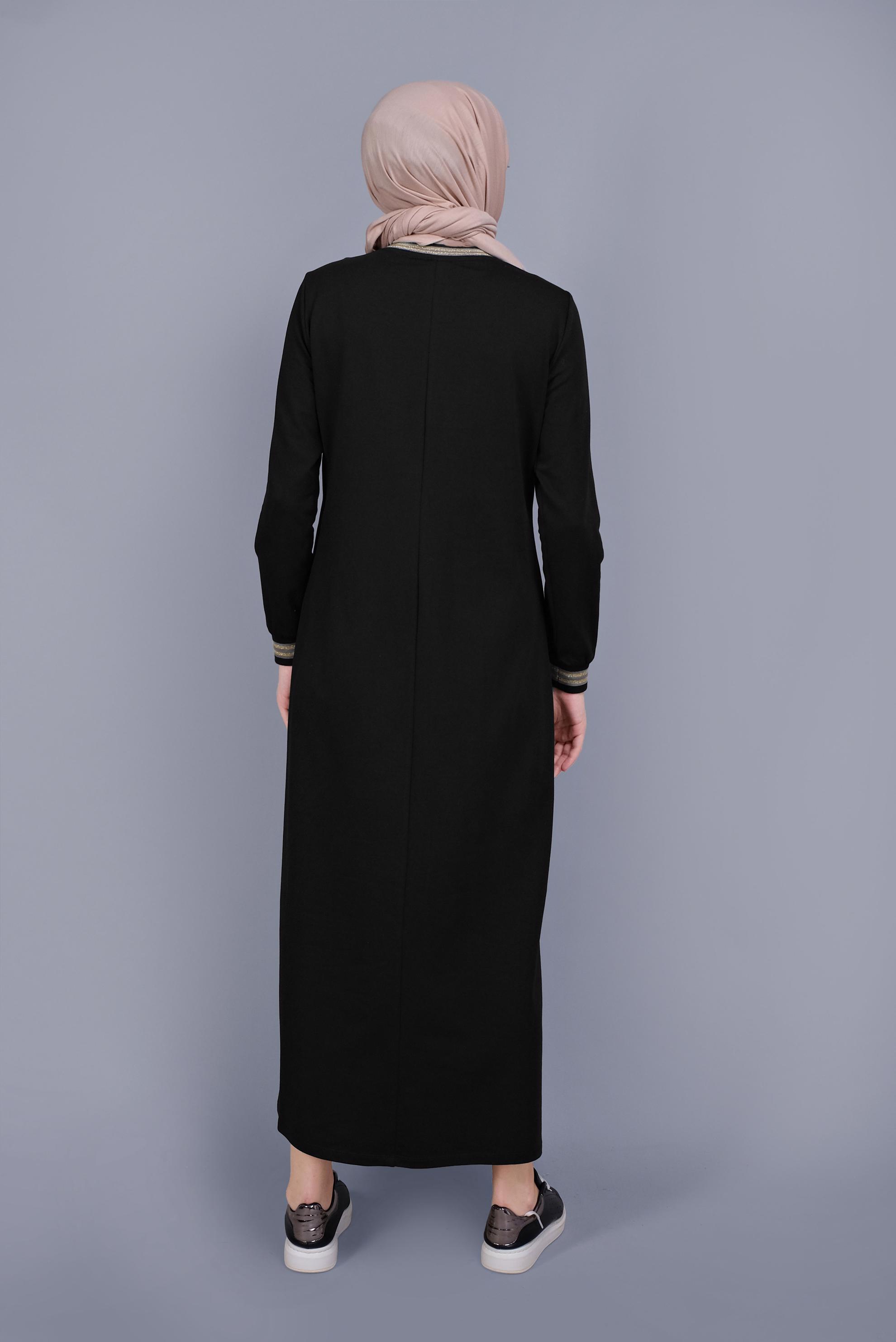 Hijab clothing BLACK SEQUINNED EMBROIDERED TRACKSUIT DRESS 41612 