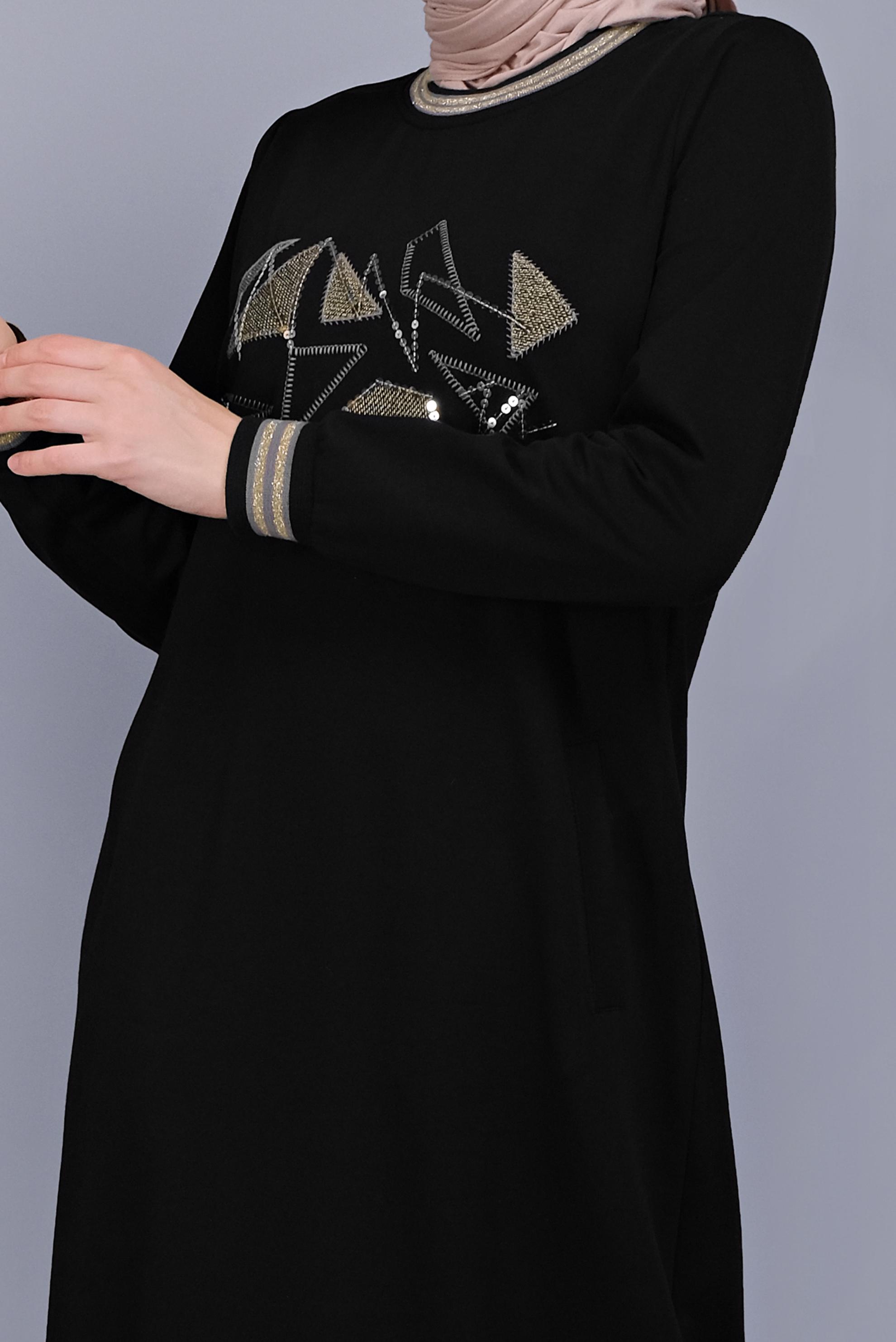 Hijab clothing BLACK SEQUINNED EMBROIDERED TRACKSUIT DRESS 41612 