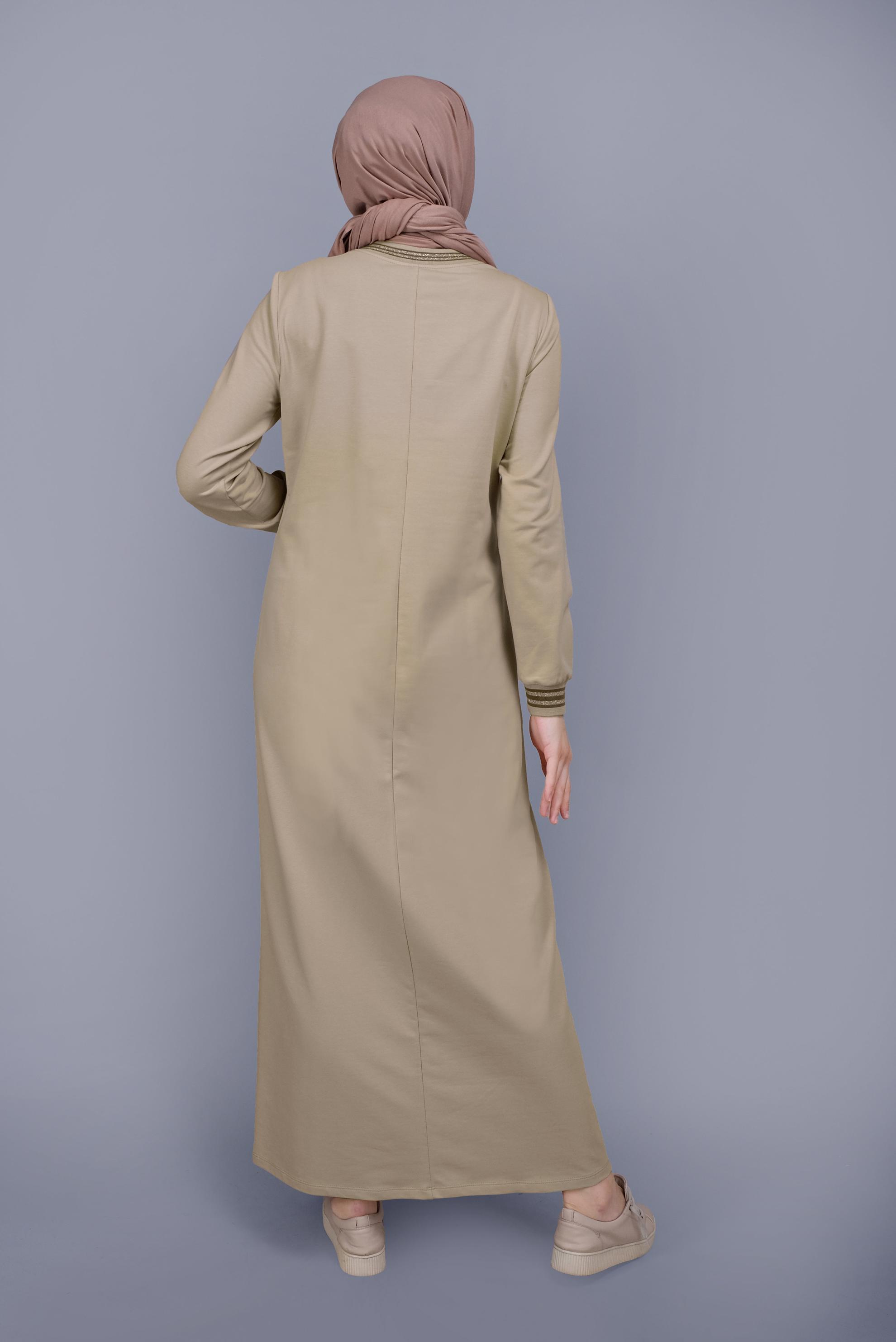 Hijab clothing BEIGE SEQUINNED EMBROIDERED TRACKSUIT DRESS 41612 