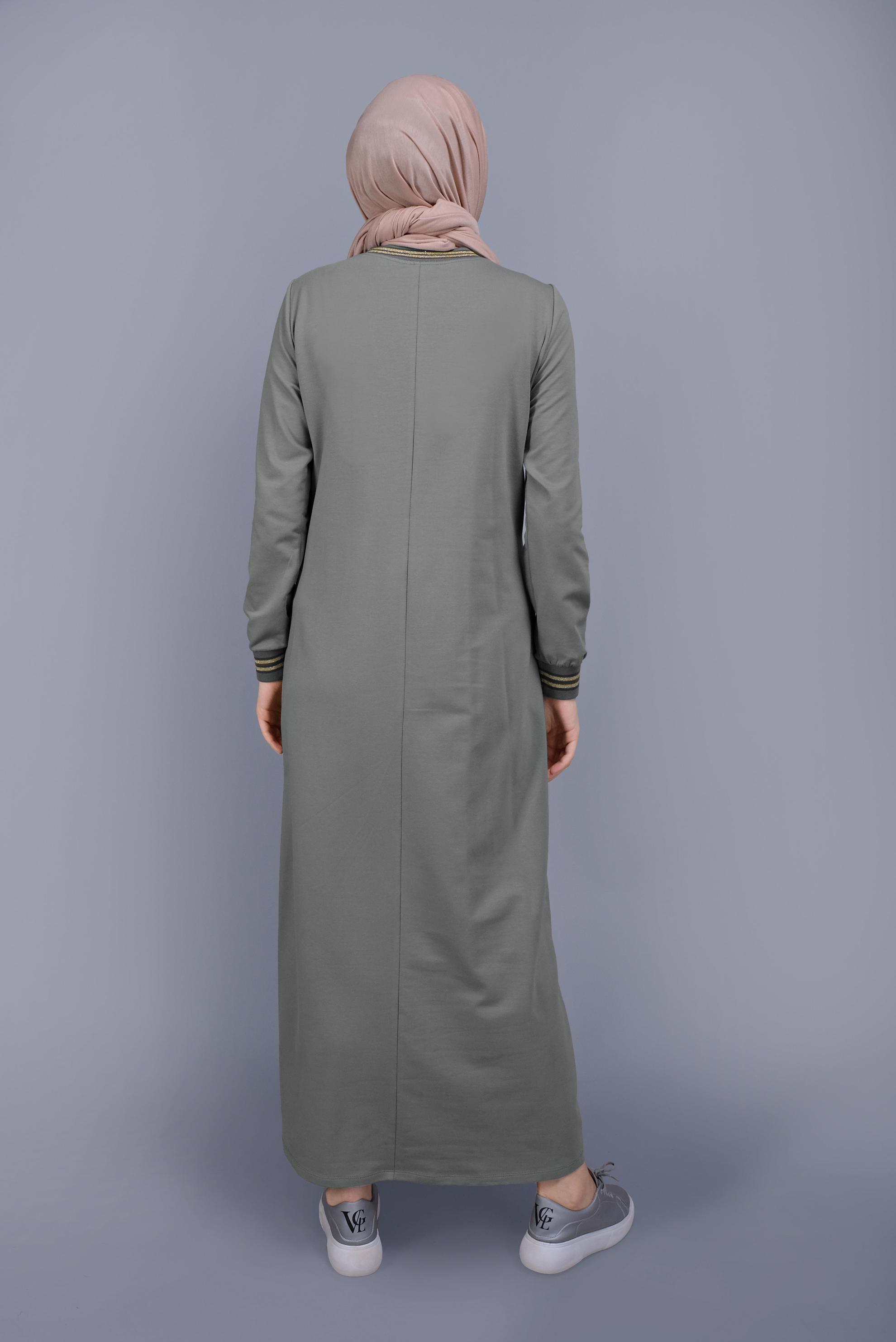 Tesettür giyim GRİ PULLU NAKIŞLI EŞOFMAN ELBİSE 41612 