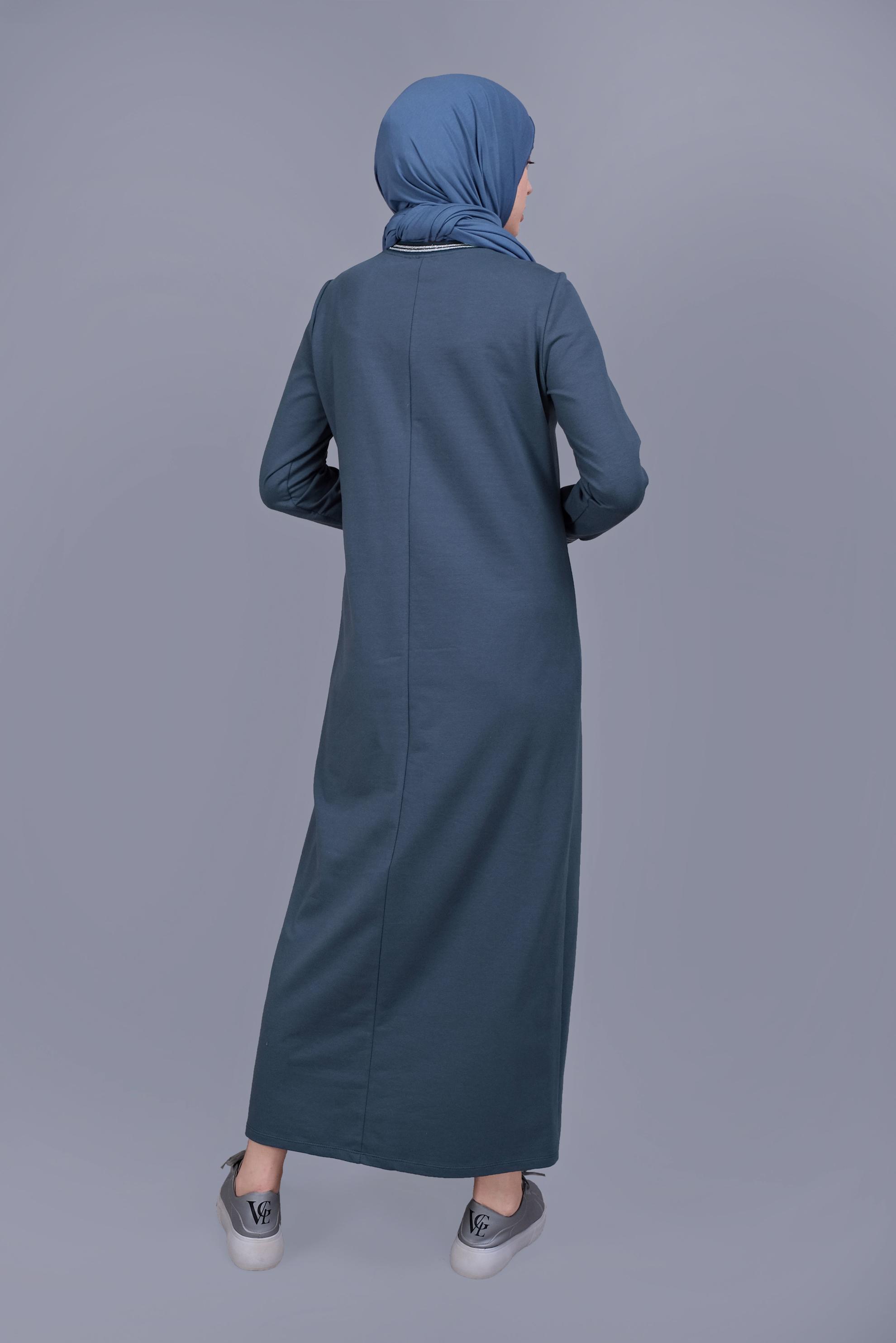 Hijab clothing NAVY BLUE SEQUINNED EMBROIDERED TRACKSUIT DRESS 41612 