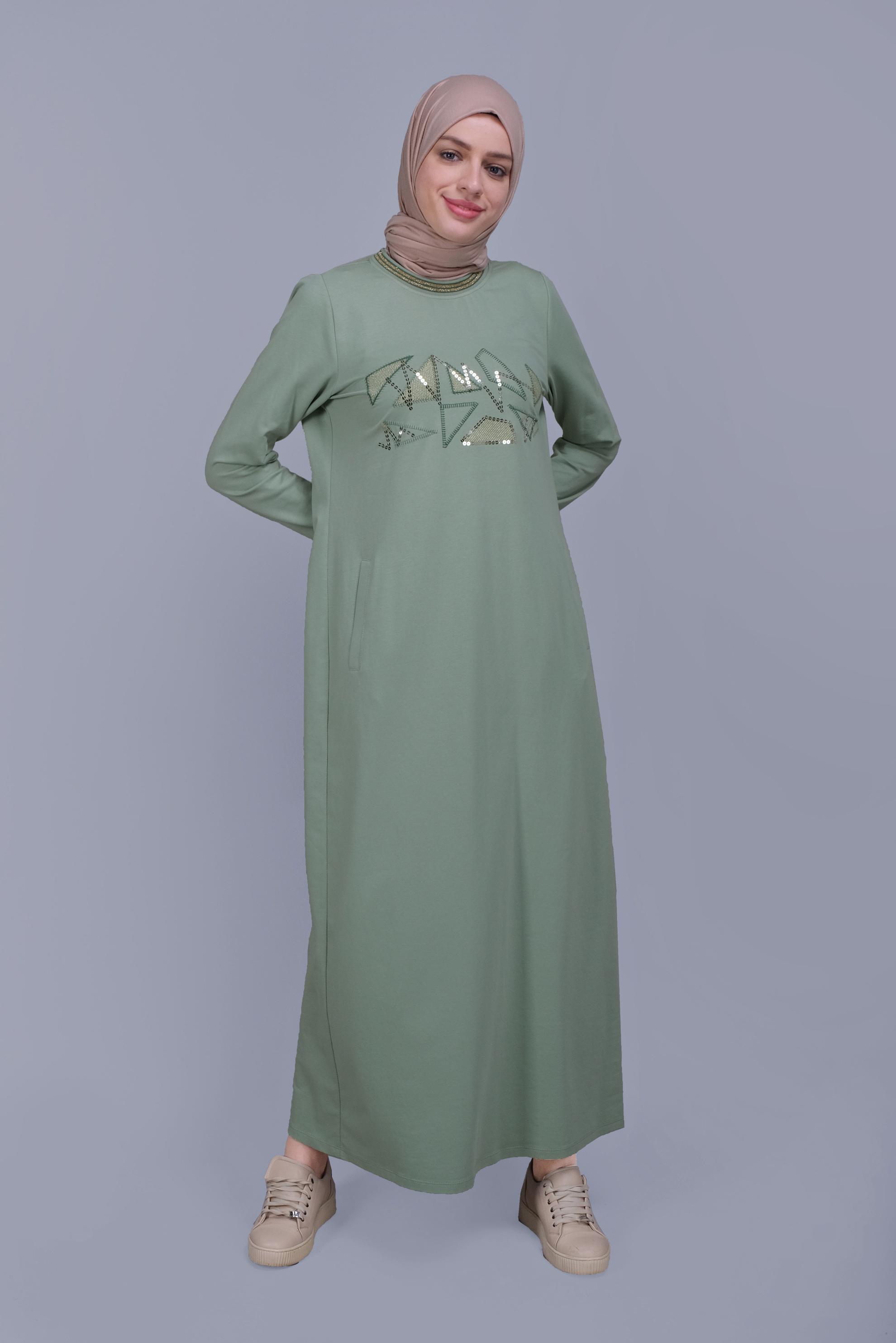 Vêtements hijab VERT ROBE DE SURVÊTEMENT BRODÉE À PAILLETTES 41612