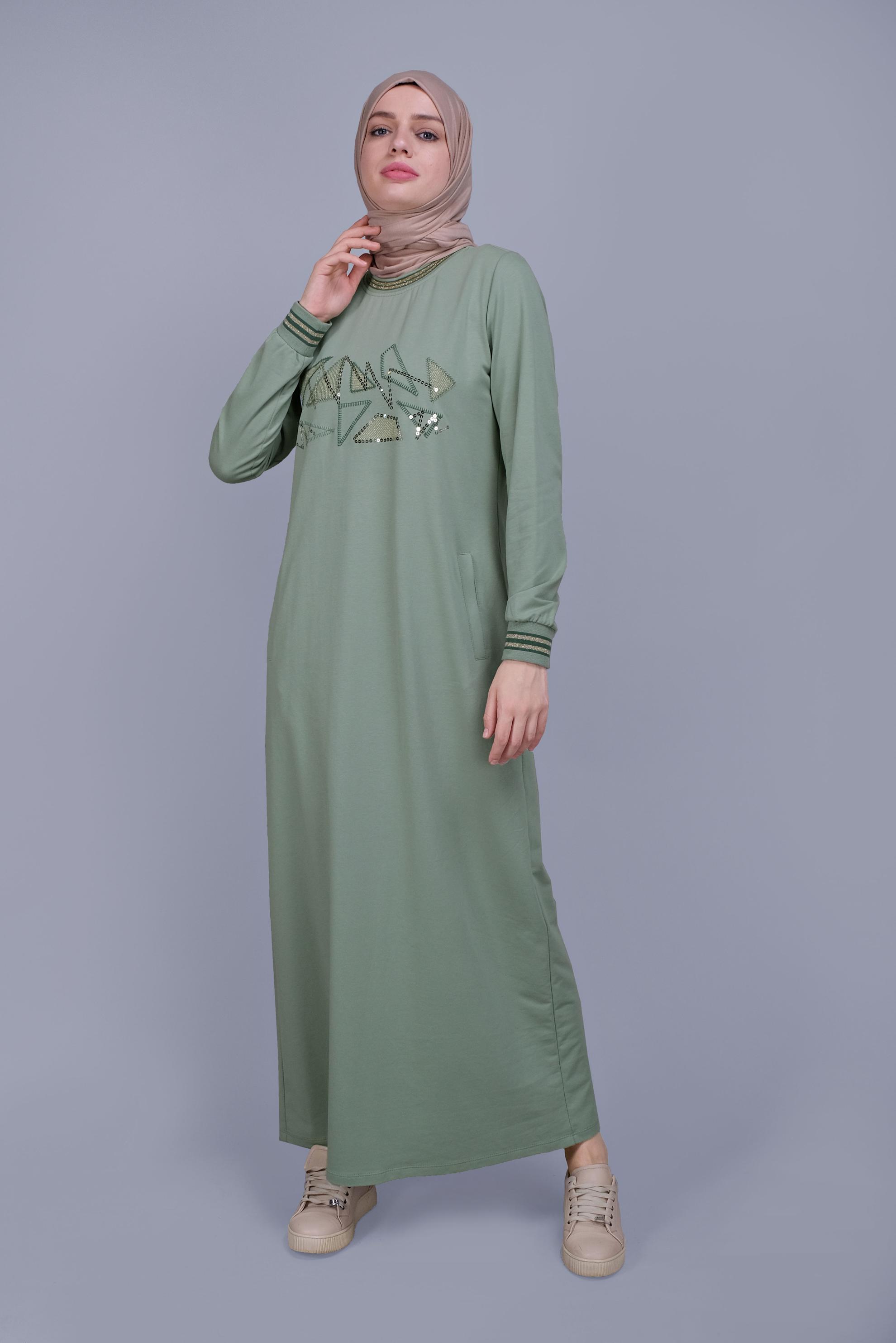 Vêtements hijab VERT ROBE DE SURVÊTEMENT BRODÉE À PAILLETTES 41612