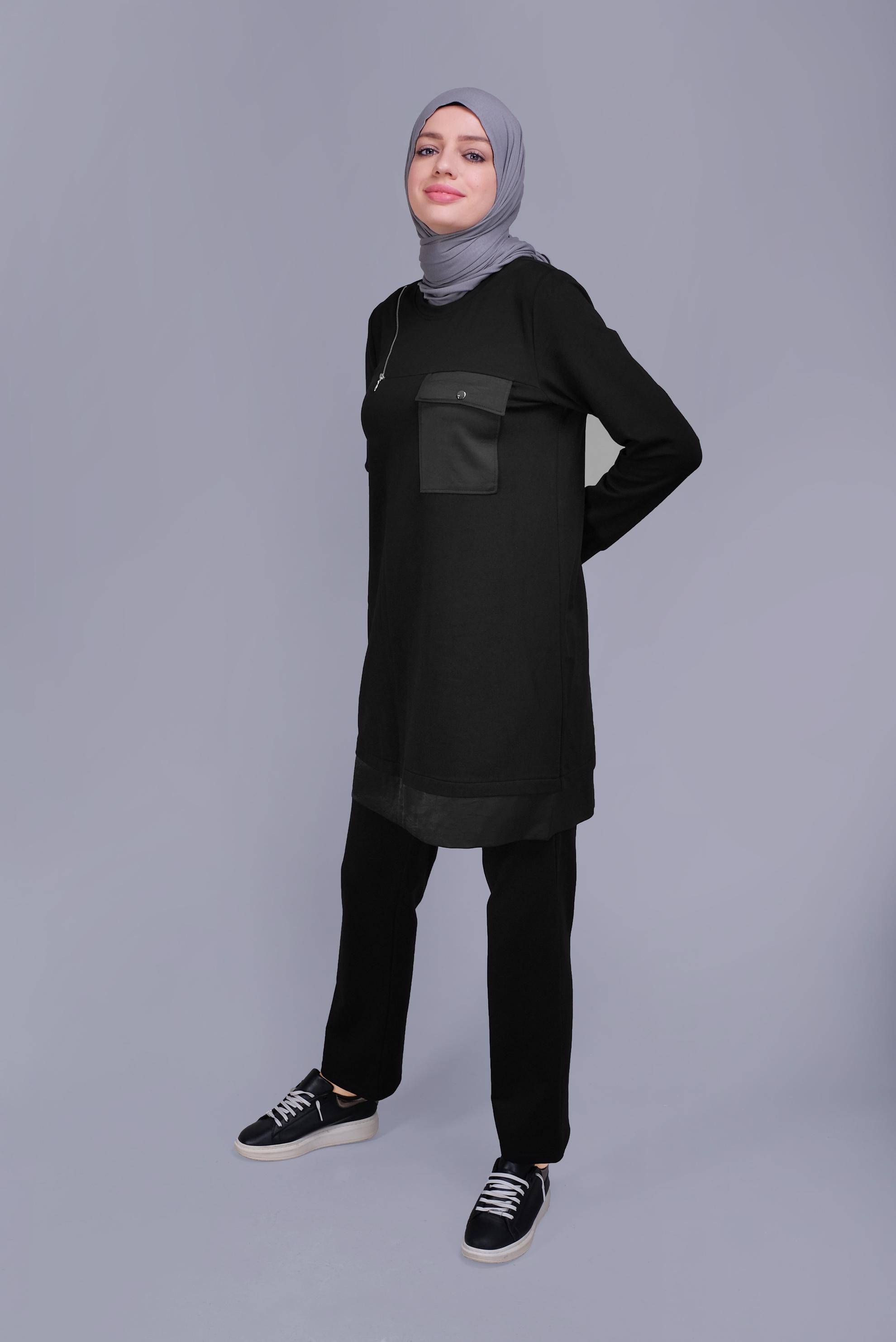 Tesettür giyim SİYAH FERMUARLI CEPLİ EŞOFMAN TAKIM 41636 