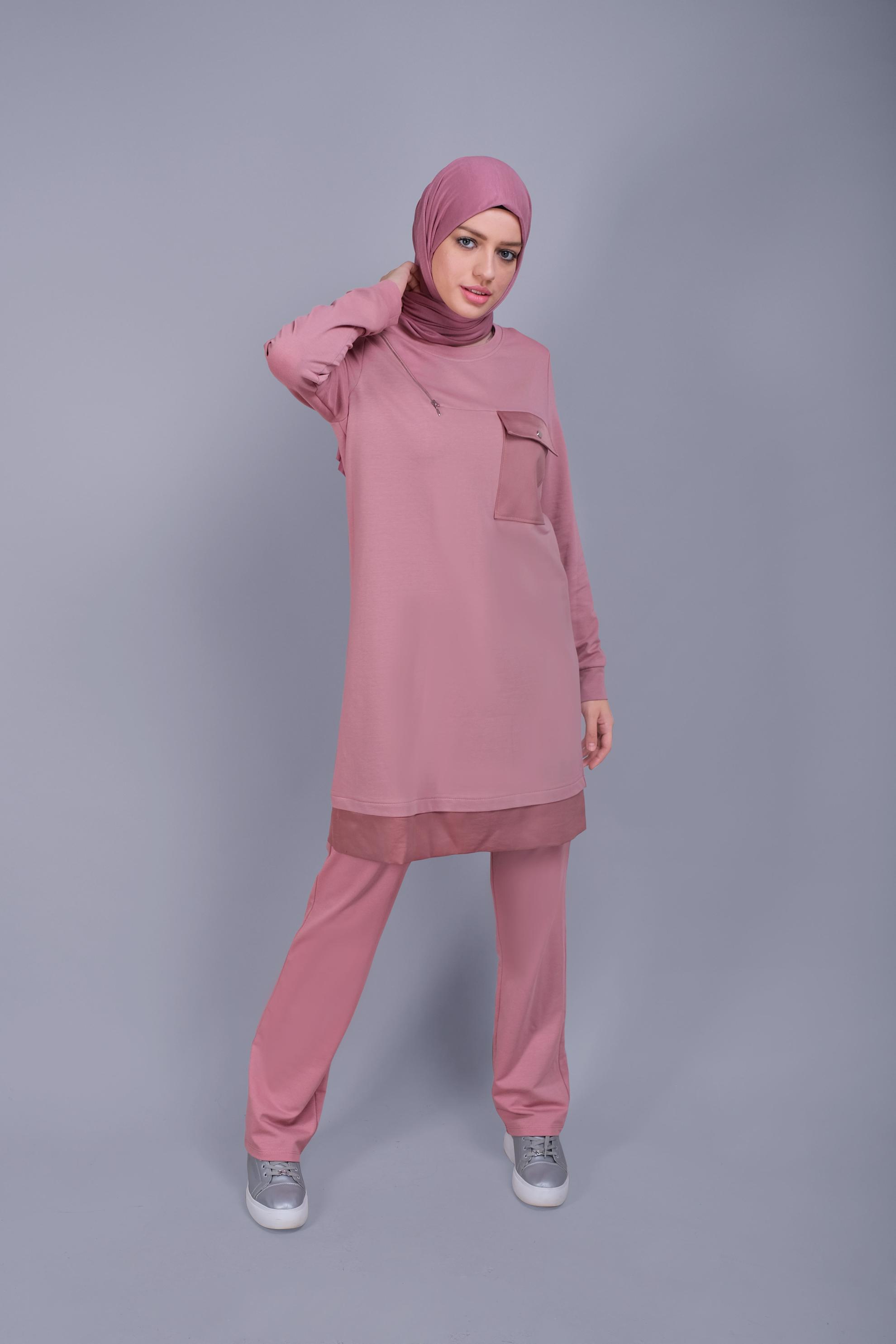 Vêtements hijab ROSE SURVÊTEMENT À POCHES À FERMETURE ÉCLAIR 41636