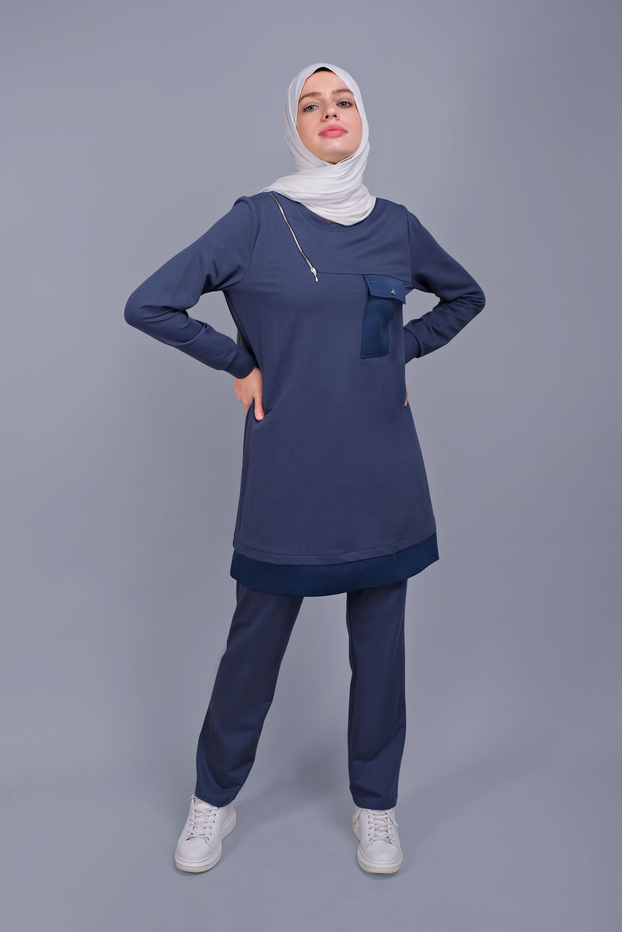 Hijab clothing NAVY BLUE ZIPPER POCKET TRACK SUIT 41636 