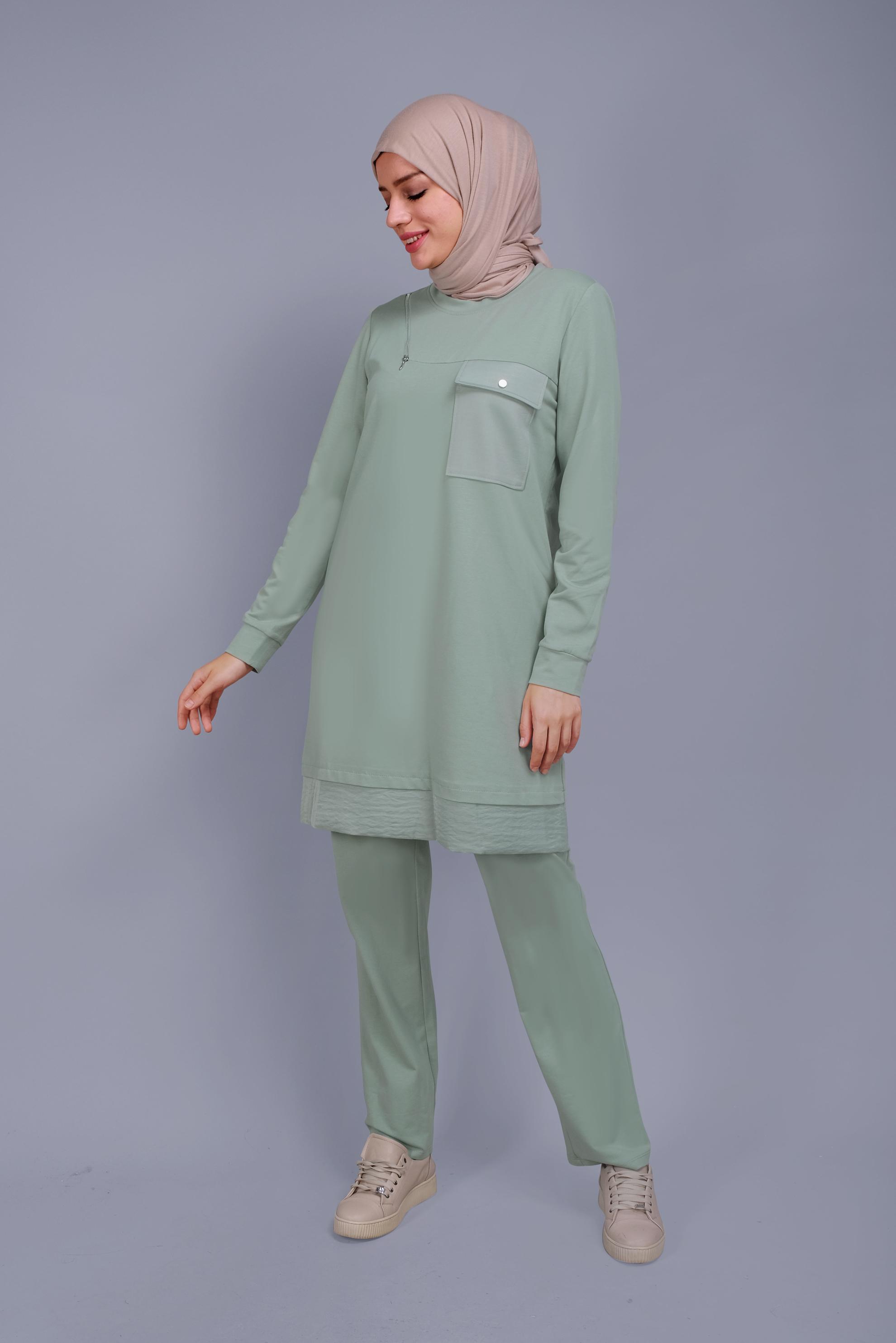 Vêtements hijab VERT SURVÊTEMENT À POCHES À FERMETURE ÉCLAIR 41636