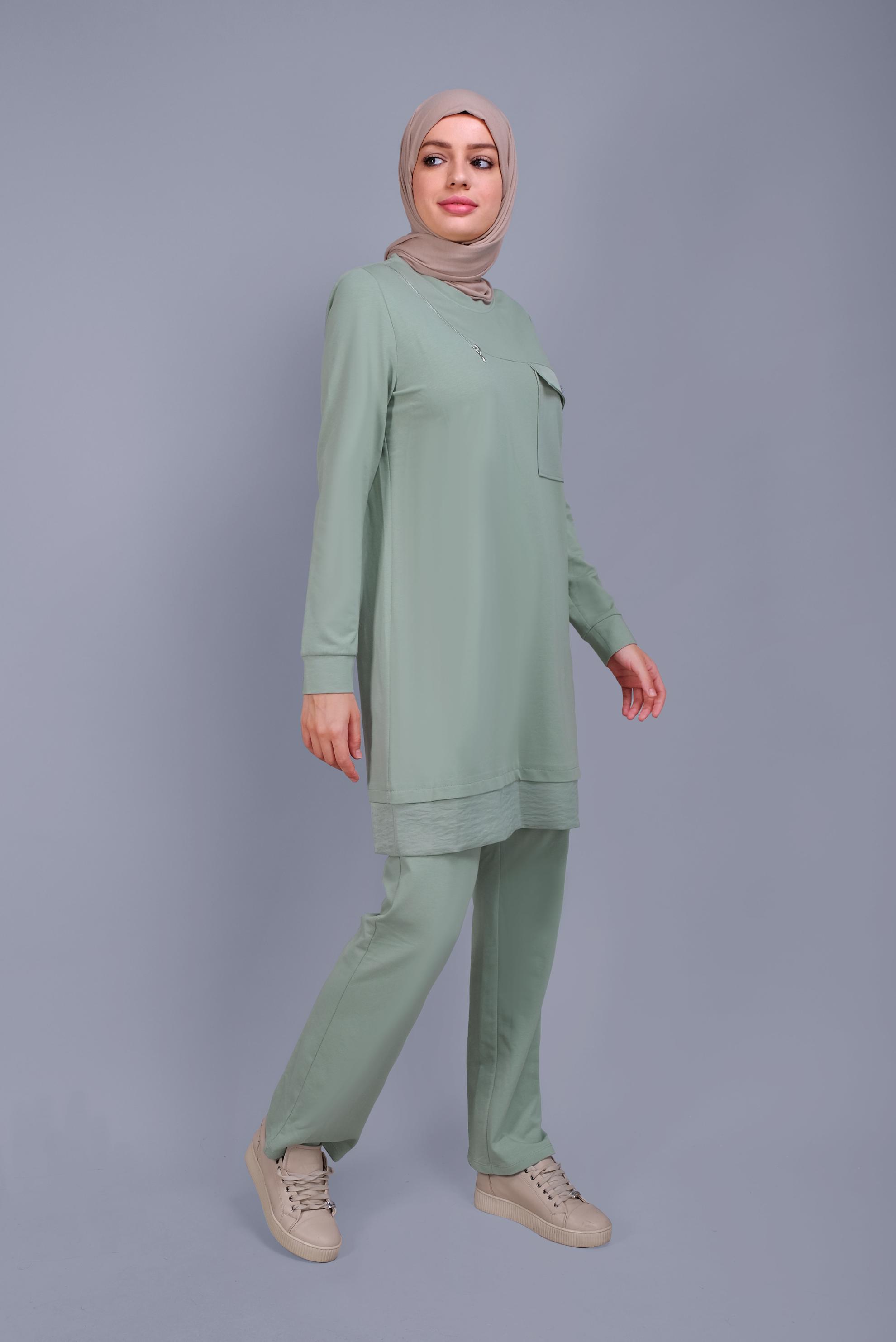 Vêtements hijab VERT SURVÊTEMENT À POCHES À FERMETURE ÉCLAIR 41636