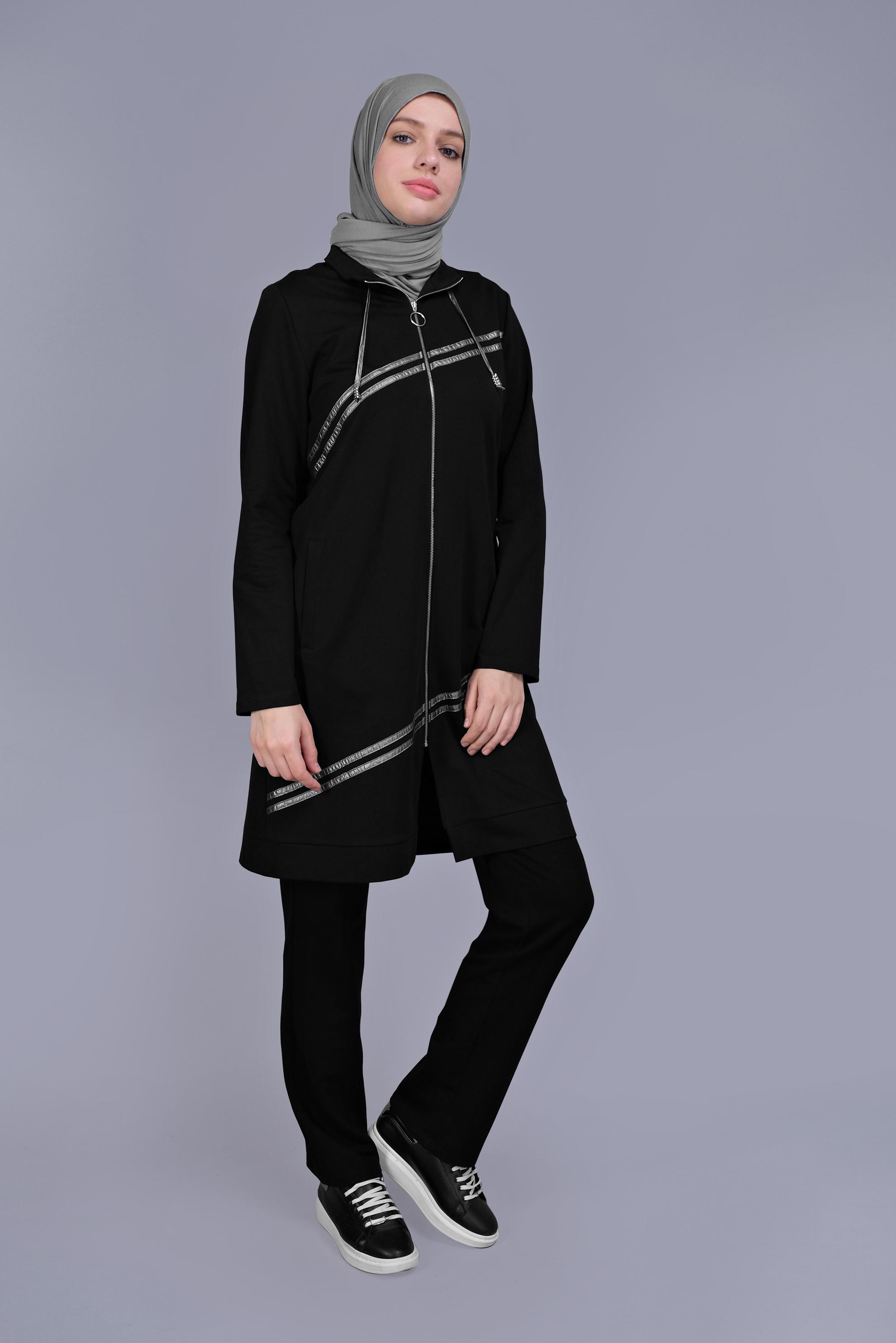 Tesettür giyim SİYAH ŞERİT DETAYLI EŞOFMAN TAKIM 41647 