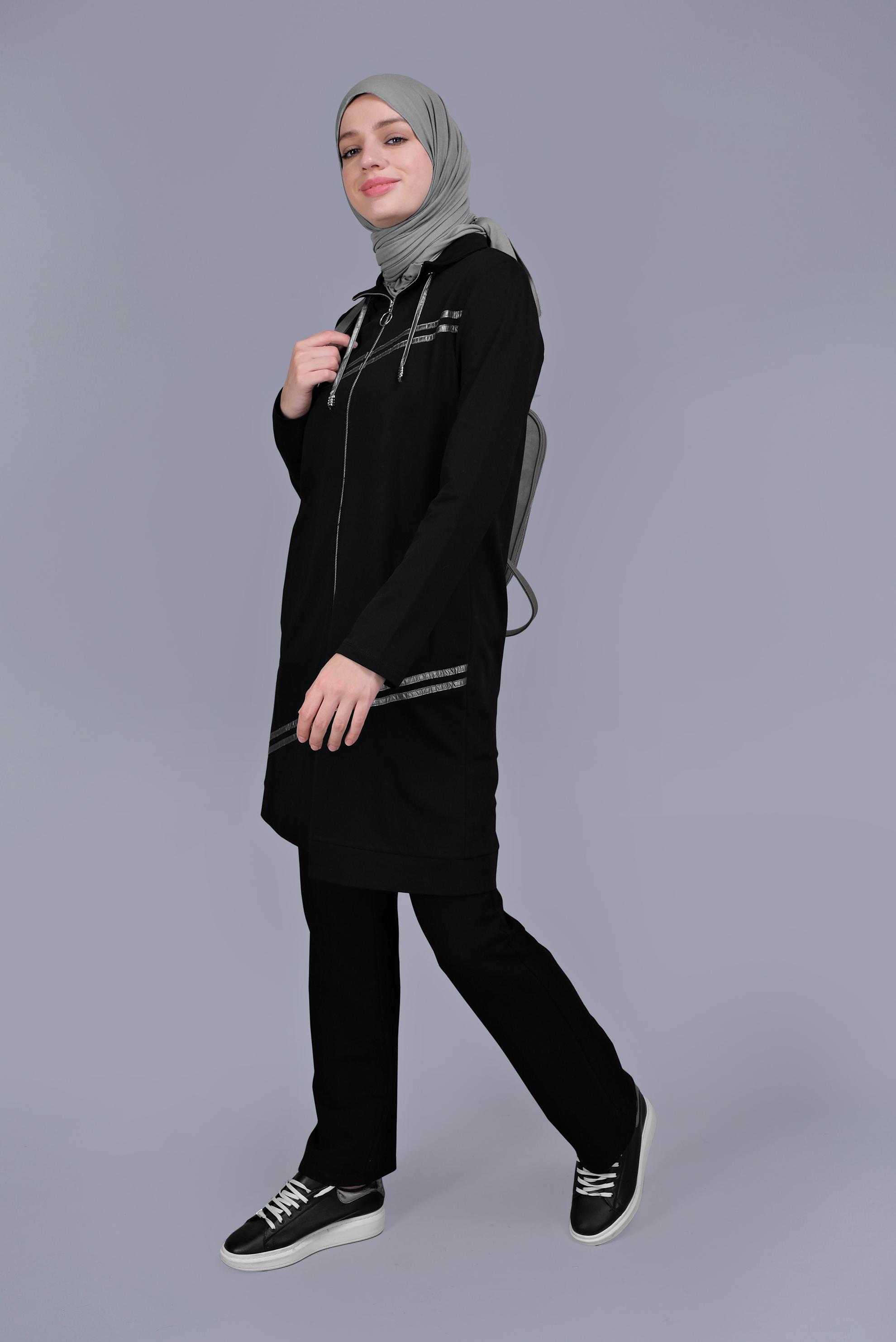 Tesettür giyim SİYAH ŞERİT DETAYLI EŞOFMAN TAKIM 41647 