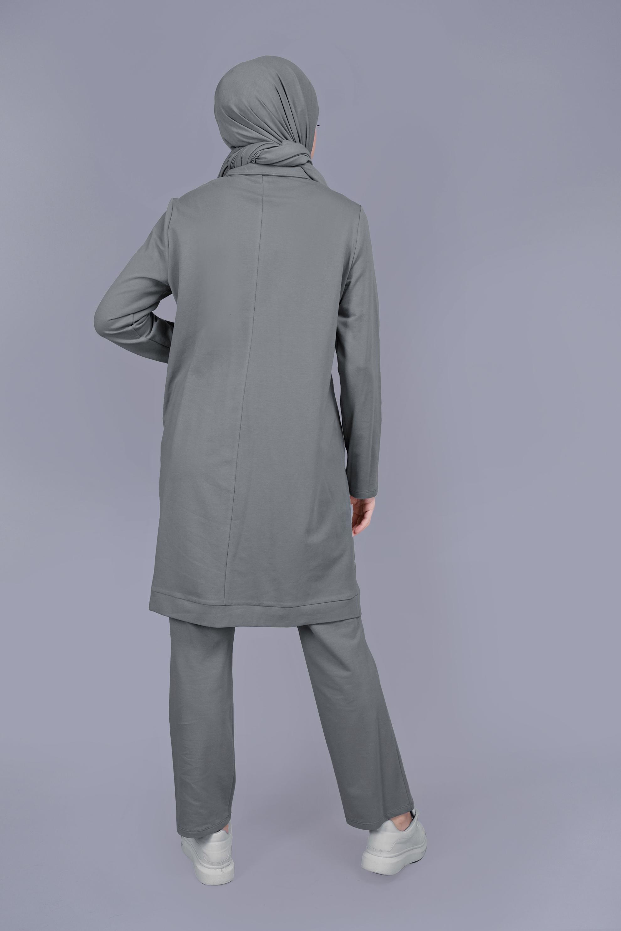 Tesettür giyim GRİ ŞERİT DETAYLI EŞOFMAN TAKIM 41647 