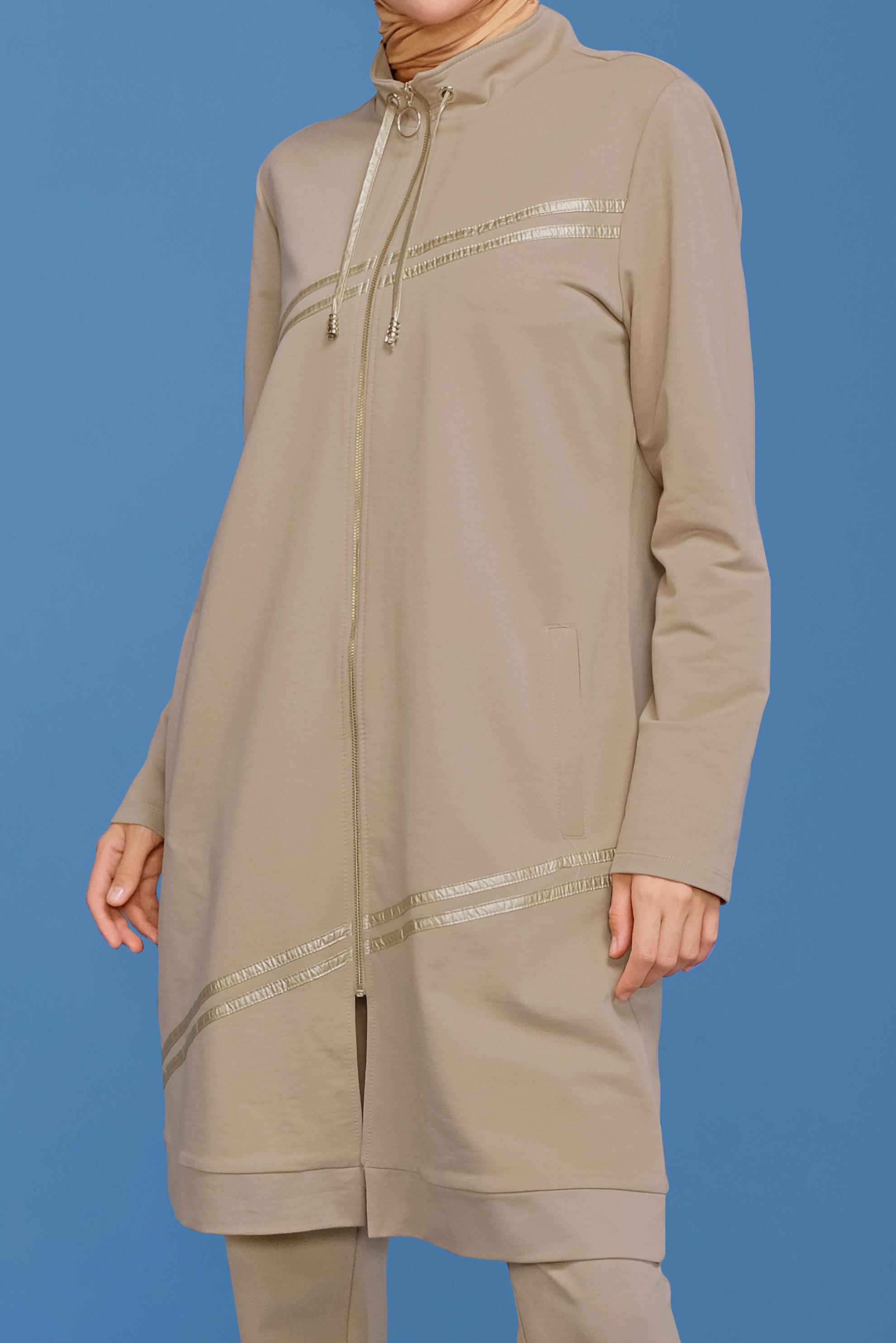 Tesettür giyim BEJ ŞERİT DETAYLI EŞOFMAN TAKIM 41647 